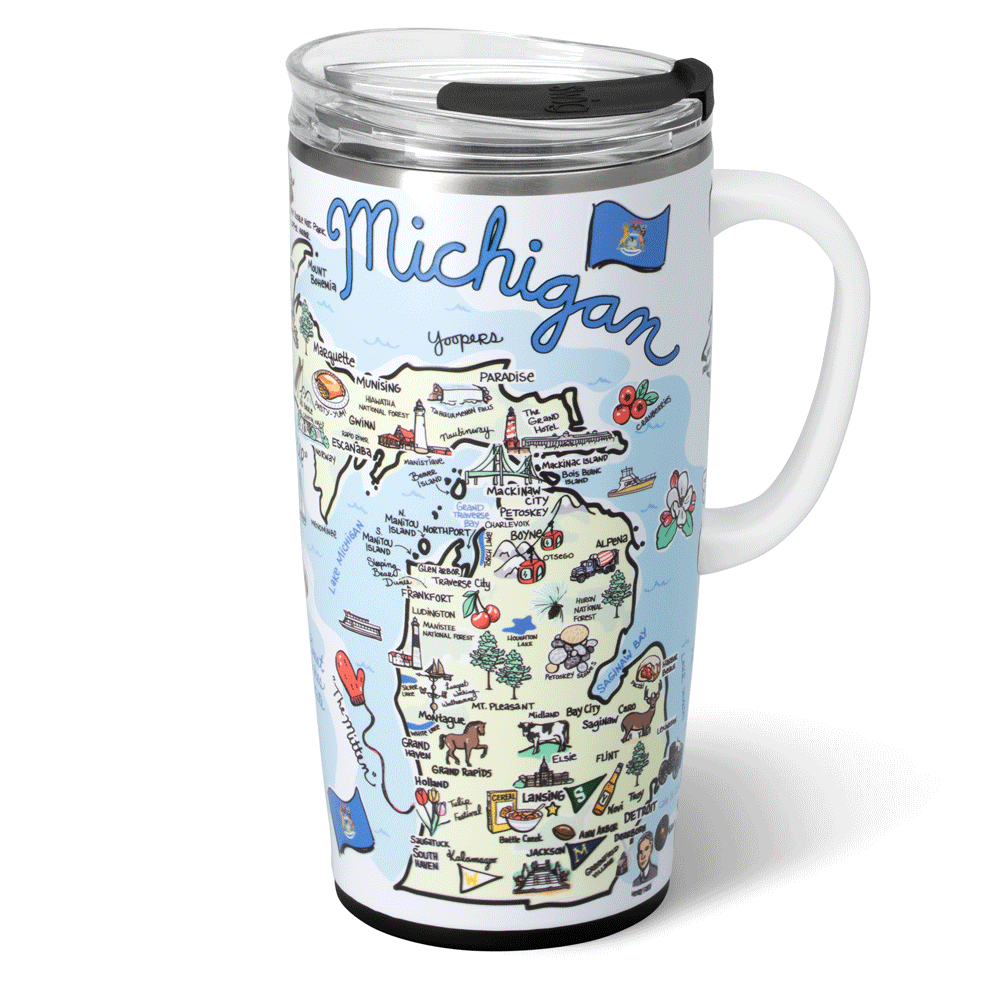 22oz Michigan Insulated Travel Mug - Stainless Steel Coffee Tumbler with Lid for Hot & Cold Drinks - Perfect for Commuting, Camping & Outdoor Adventures