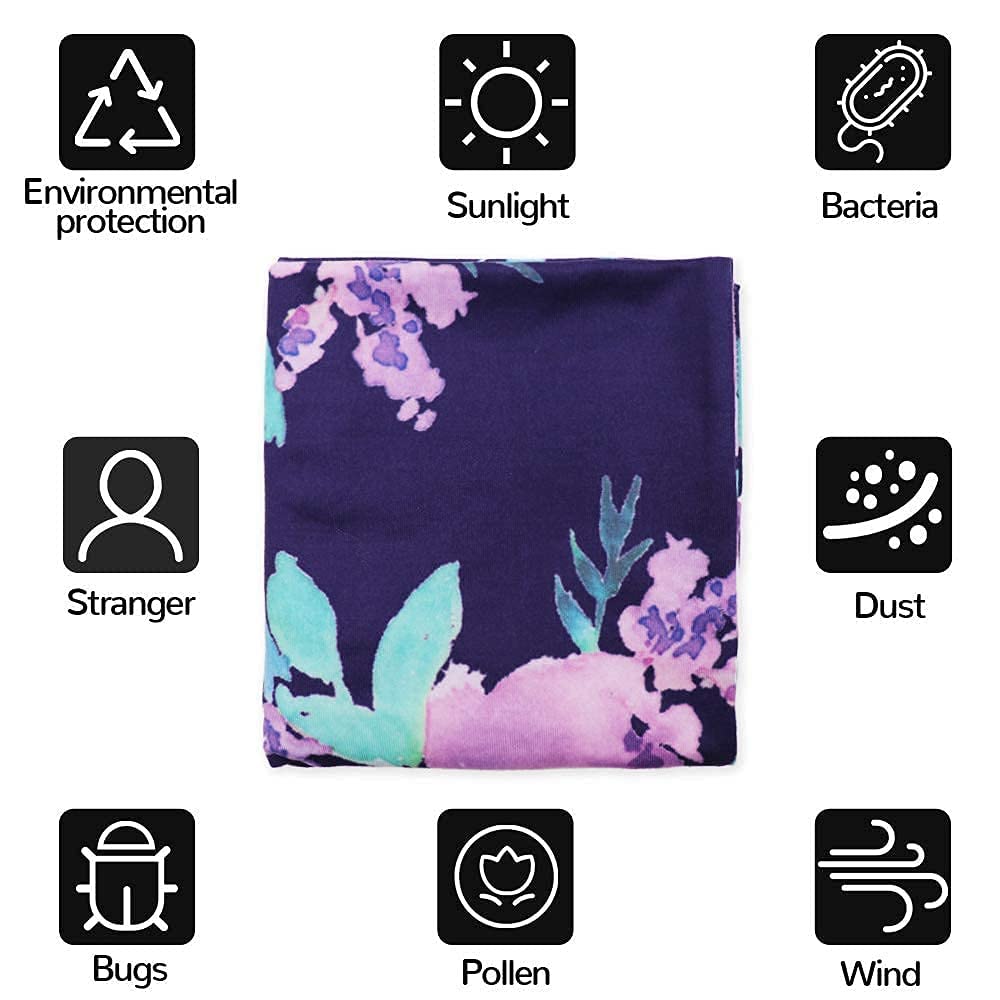 Purple Floral Nursing Pillow Cover & Car Seat Cover Set - Soft Baby Boy & Girl Breastfeeding Pillow Slipcover with Stroller Canopy - Newborn Nursing Essentials for Comfortable Feeding & Travel Protection (Perfect for Home, Car & On-the-Go Parenting)