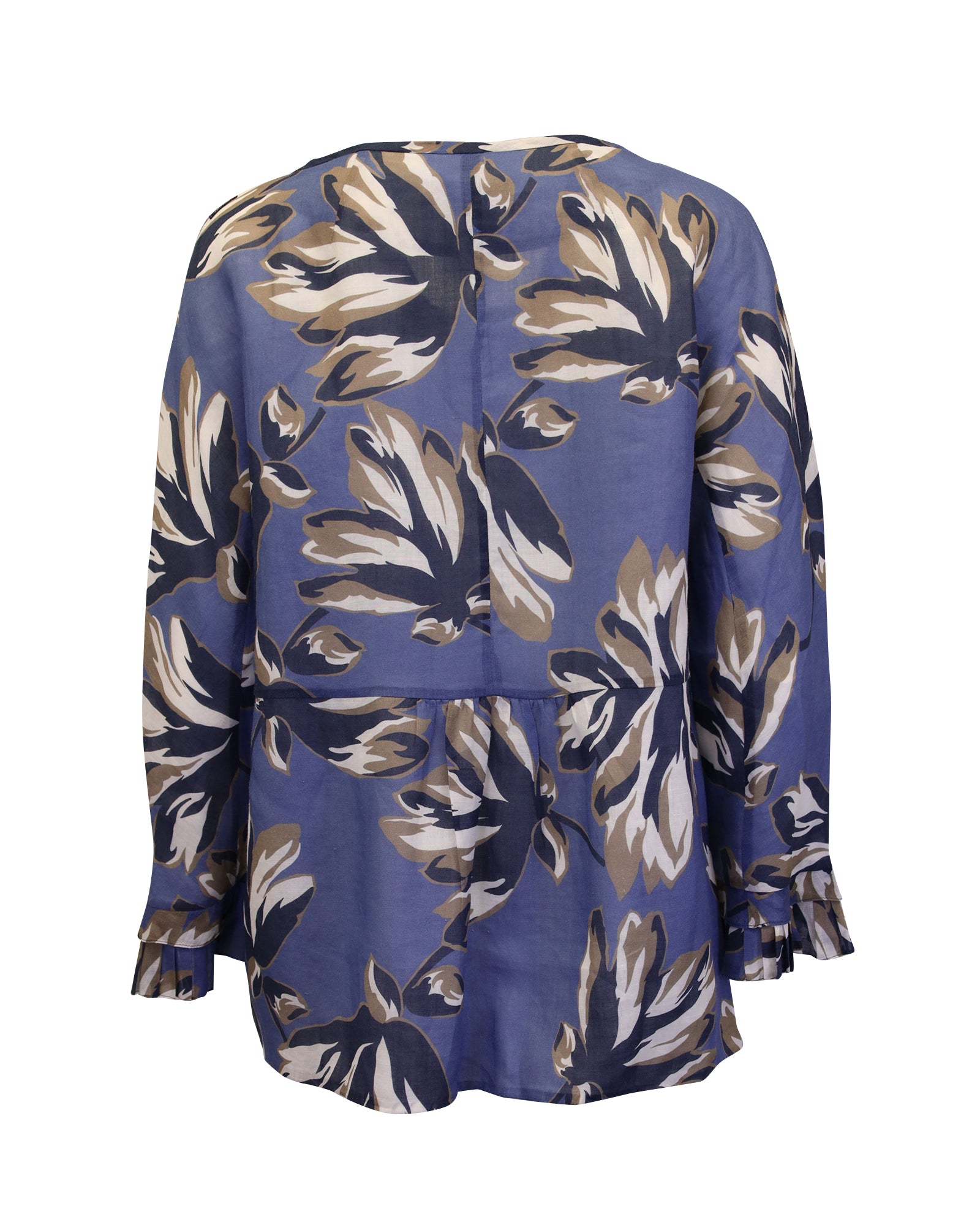 Max Mara Eleonor Floral Blouse Women's Blue Ramie Shirt - Perfect for Office Wear, Summer Outfits & Casual Chic Style