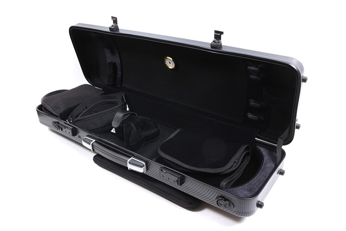 Premium 4/4 Full Size Carbon Fiber Violin Case - High Strength Hard Shell with Durable Handles & Backpack Straps - Includes Music Sheet Bag & Combination Lock (Black) - Perfect for Professional Musicians, Travel & Music School Use