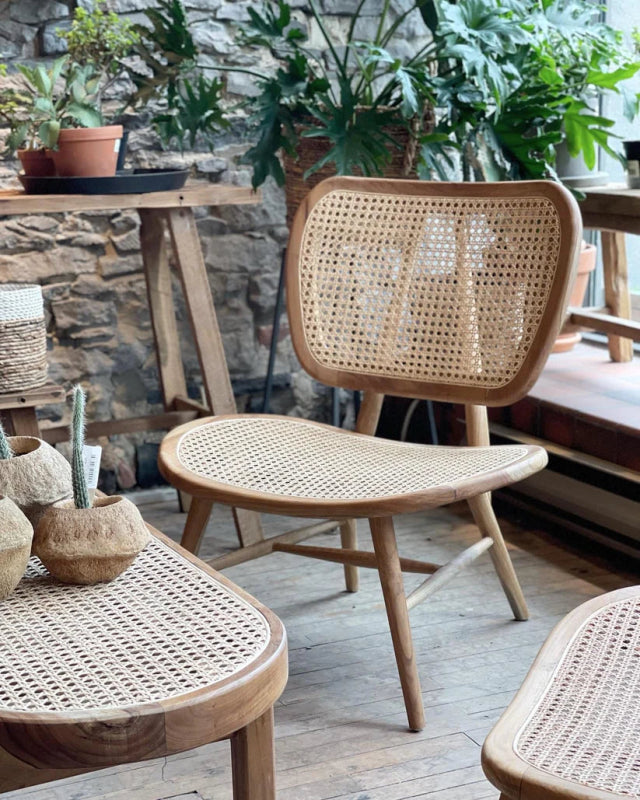 Handmade Natural Wooden Cane Chair - Rustic Boho Home Decor for Living Room, Patio, or Bedroom