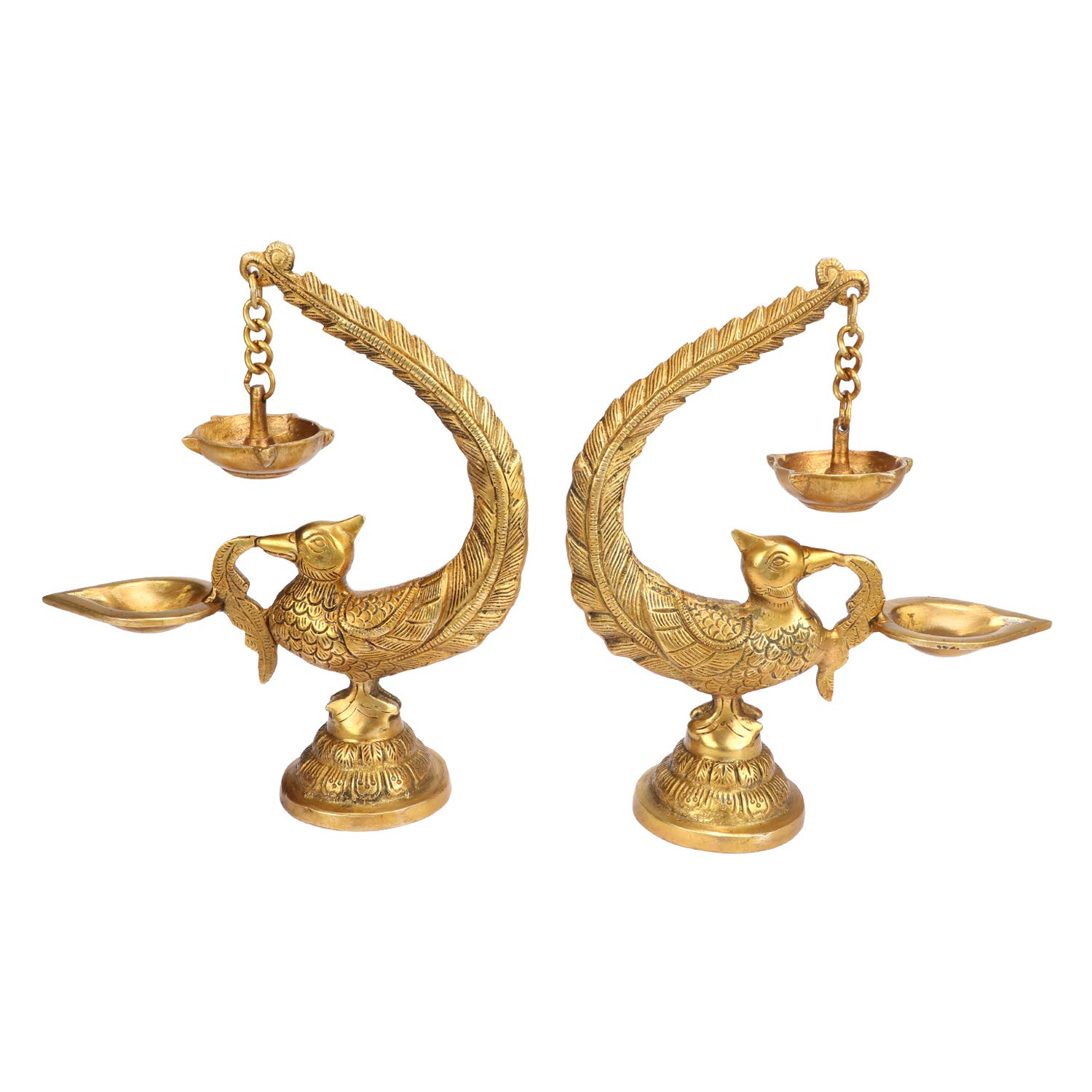 AmiLuv Collections Brass Peacock Bird Design Diya Pair Stand Holder - Gold Traditional Indian Candle Holders (2 Pieces) - Perfect for Diwali, Wedding Decor, Pooja Rituals & Home Decoration
