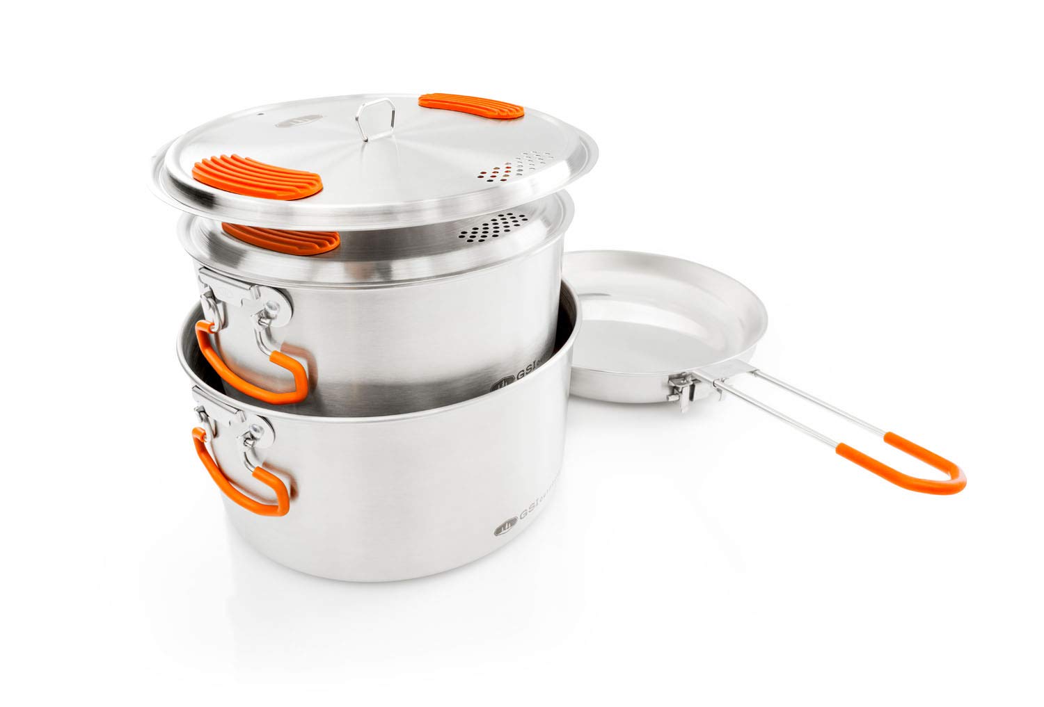 GSI Outdoors Stainless Steel Camping Cookware Set - 3 Piece Compact Cookset for Backpacking, Hiking & Outdoor Adventures
