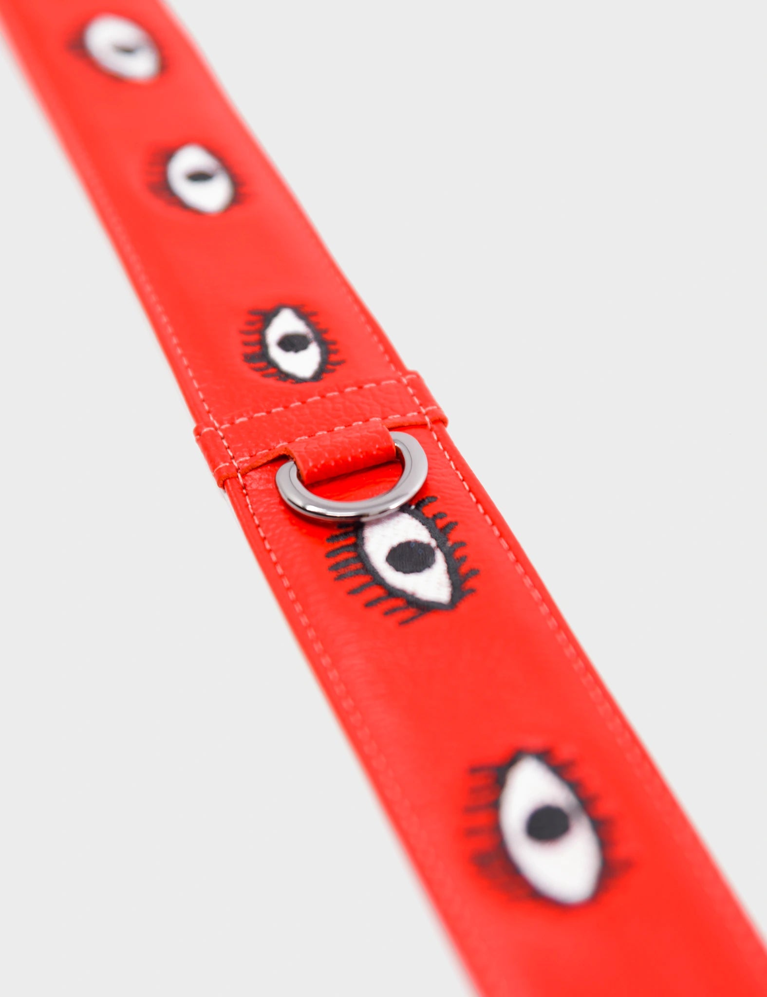Detachable Fiesta Red Leather Shoulder Strap with All Over Eyes Embroidery - Perfect for Handbags, Crossbody Bags & Fashion Accessories