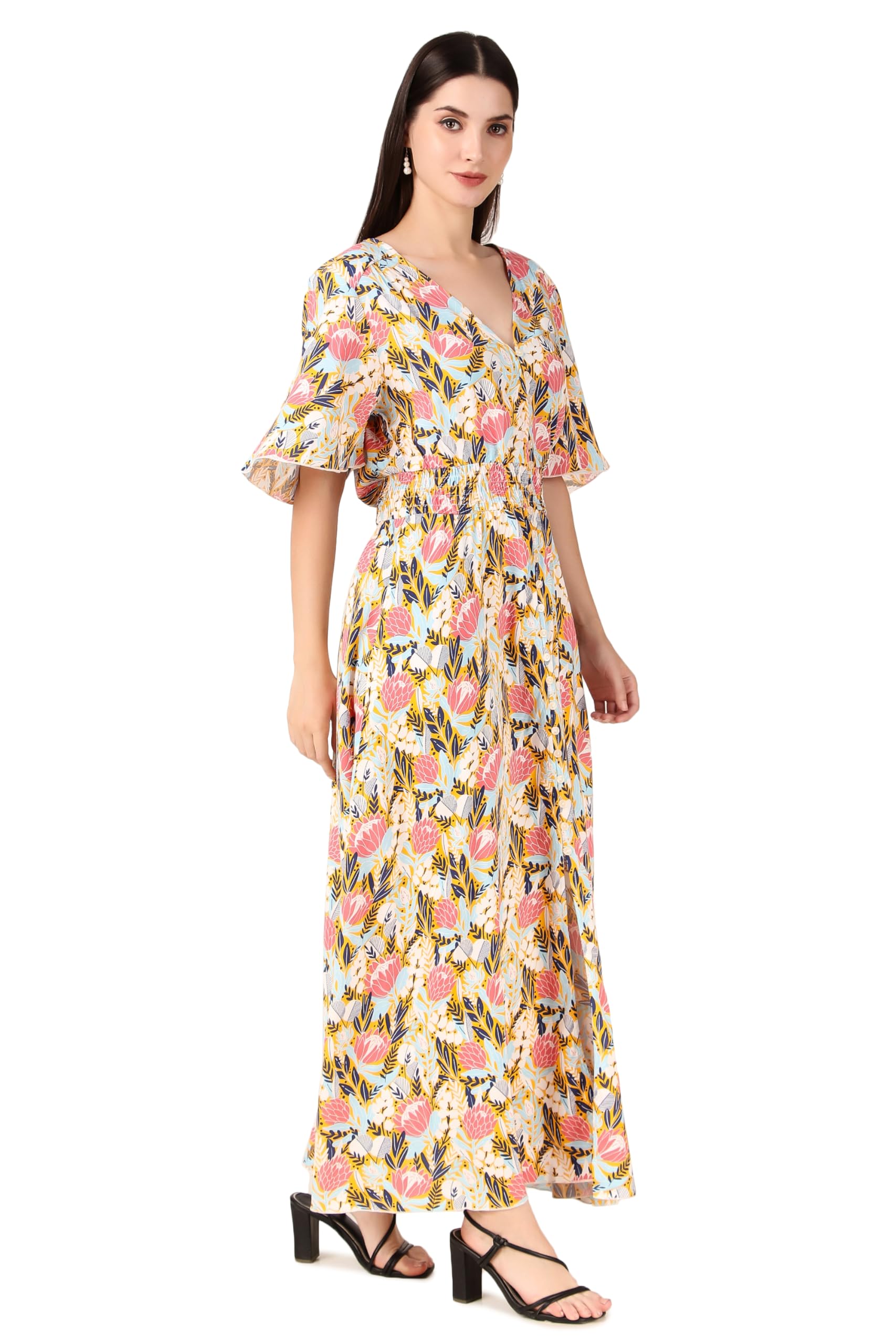 BoheeWohee Women's Floral Print Button Up Spring Summer Dress 2025 - Flowy Casual Maxi Dress for Beach, Vacation & Outdoor Activities