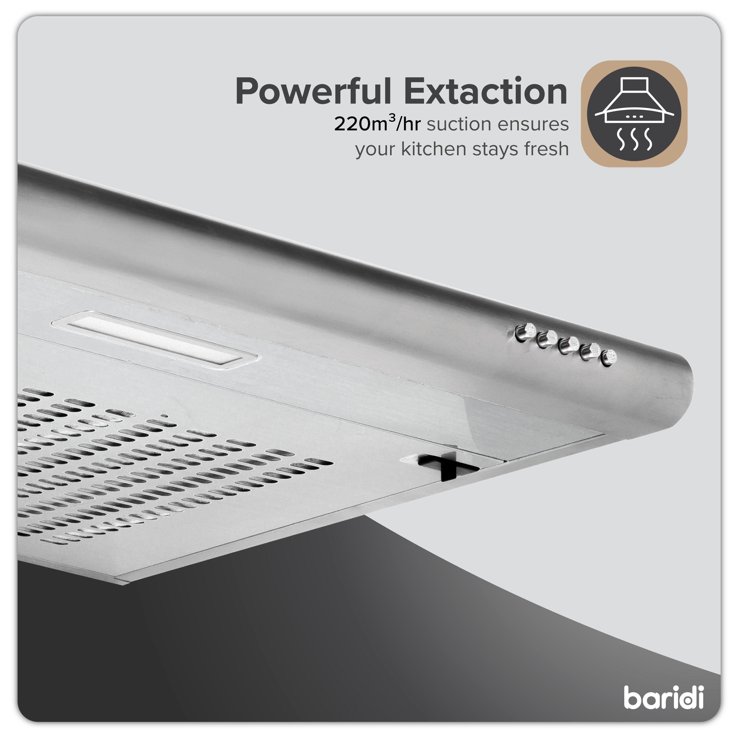 Baridi 60cm Under Cabinet Range Hood - Stainless Steel Cooker Hood Extractor Fan with Powerful Ventilation - Perfect for Kitchen, Apartment & Small Spaces (Model DH108)