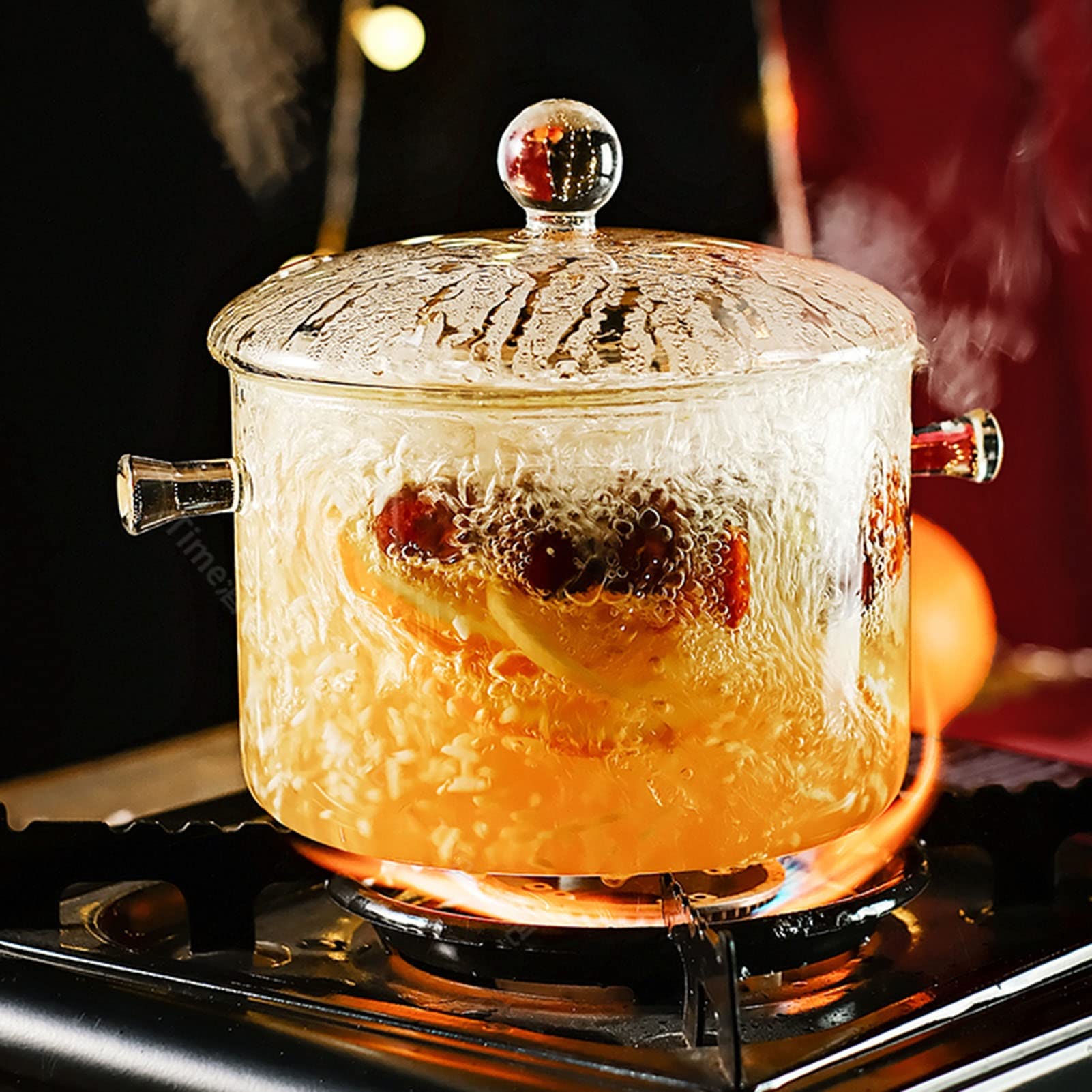 Transparent Glass Stockpot with Lid - 1.9L Stovetop Safe Cookware for Pasta, Soup, Milk & Baby Food | Handmade Clear Glass Pan for Cooking, Boiling & Meal Prep