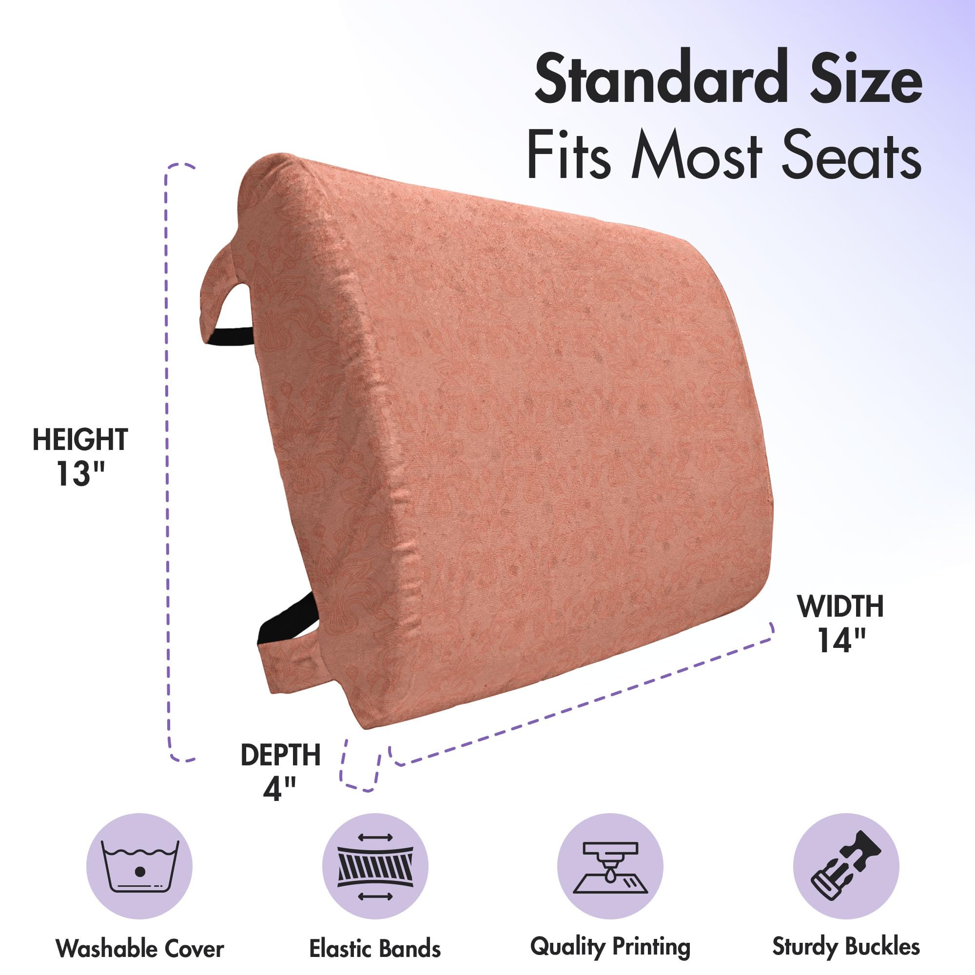 Ambesonne Peach Lumbar Support Pillow - Floral Ornamental Design with Spring Foliage Print, High Density Foam for Office Chair & Car Seat Comfort, 14