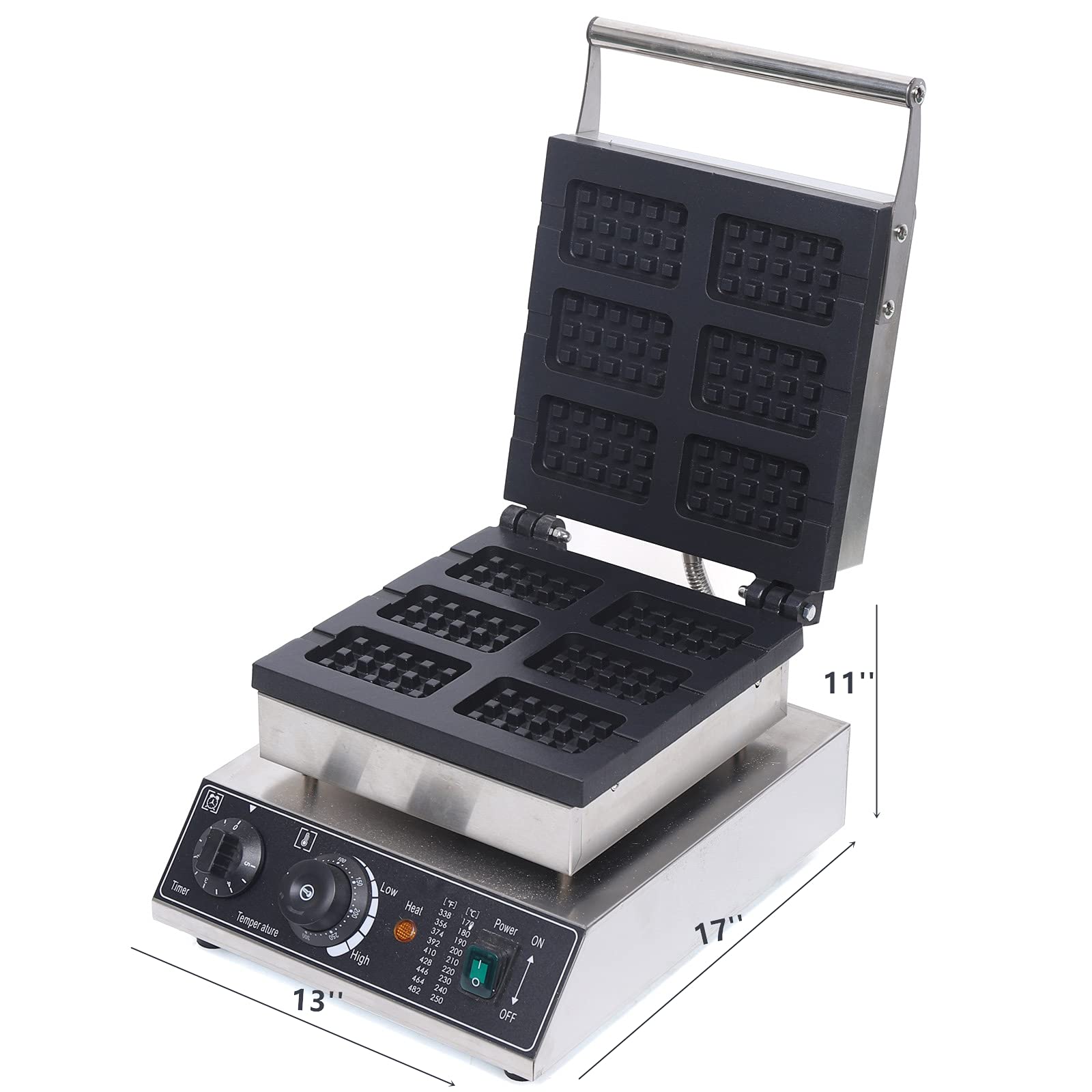 1500W Commercial Belgian Waffle Maker - Electric Square Waffle Iron with Nonstick Coating, Temperature Control & Timer - Perfect for Restaurants, Cafes, Breakfast Buffets & Home Use (6-Piece Set)