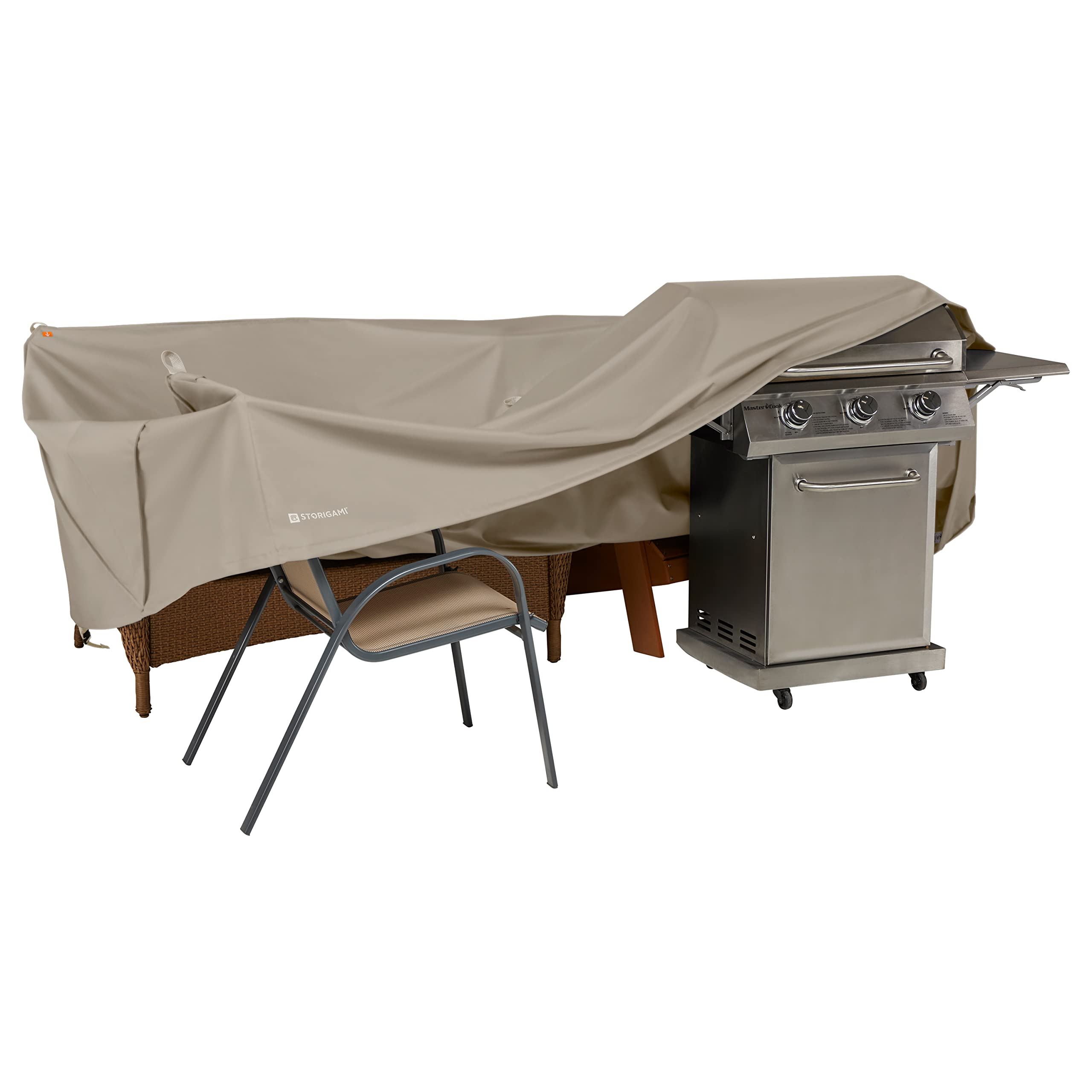 Storigami 140-Inch Water-Resistant Patio Furniture Cover – Easy Fold, Goat Tan – Outdoor Sofa & Chair Protector for Rain, Snow & UV Protection | Perfect for Decks, Gardens & Poolside