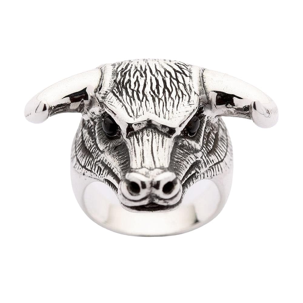 Bull Taurus Head Sterling Silver Biker Ring for Men - Heavy Duty Gothic Jewelry - Perfect for Motorcycle Riders, Bikers & Rock Fashion Enthusiasts