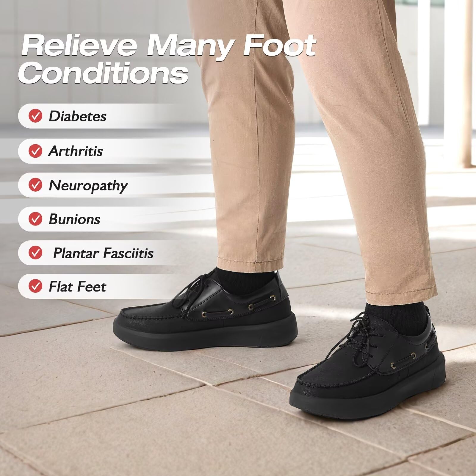 XPACS Men's Orthopedic Leather Dress Shoes for Walking - Arch Support Sneakers for Plantar Fasciitis & Flat Feet Relief - Comfortable Orthotic Casual Business & Work Shoes for Heel Pain - Perfect for Office, Travel & Daily Wear