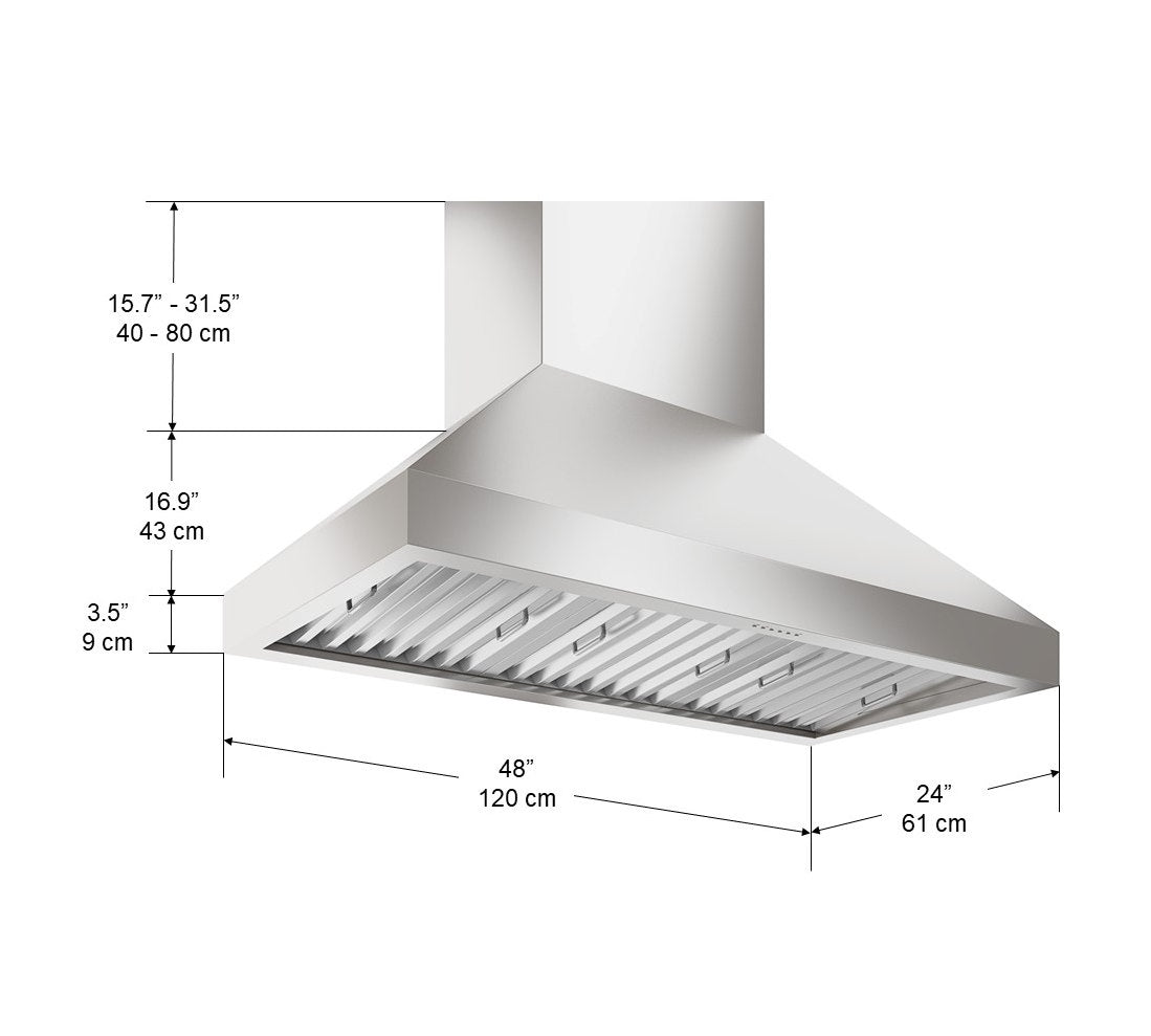 WPRO Turbo 48-Inch Wall Mount Range Hood - 1000 CFM Powerful Kitchen Ventilation for Home Cooking & Smoke Removal