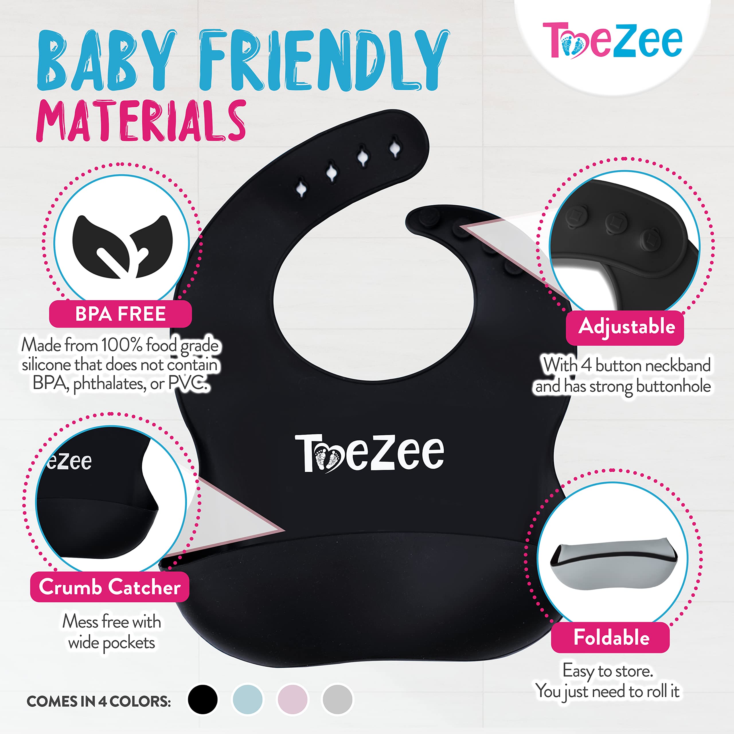 **Baby Silicone Bibs with Wide Food Catcher - BPA-Free, Adjustable & Easy to Clean - Durable & Food-Grade for Mess-Free Feeding - Perfect for Infants & Toddlers at Home or On-the-Go**