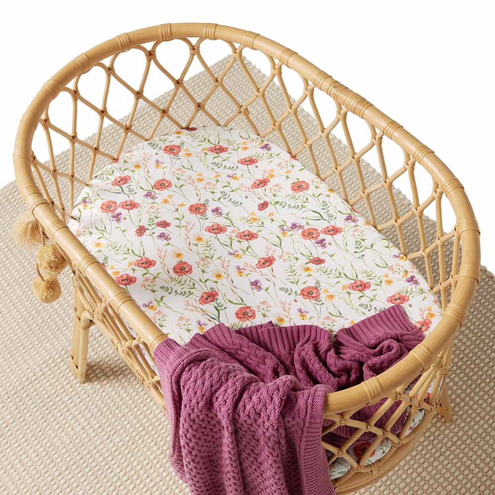 Snuggle Hunny Soft Bassinet Sheet & Changing Pad Cover - Meadow Print - Waterproof & Breathable for Baby Crib, Bassinet, and Changing Table - Perfect for Nursery, Daycare, and Travel
