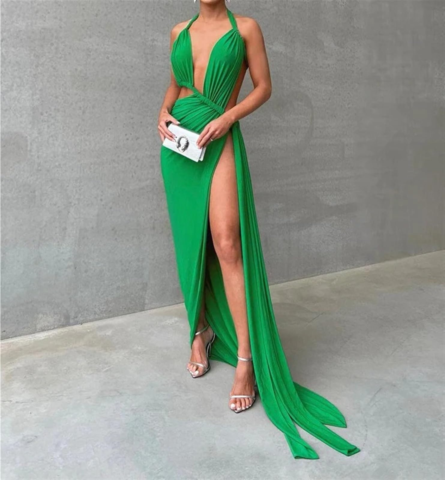Elegant Shirring Maxi Dress for Women - Backless High Side Split Skinny Robe Evening Party Gown | Perfect for Cocktail Parties, Date Nights & Special Occasions