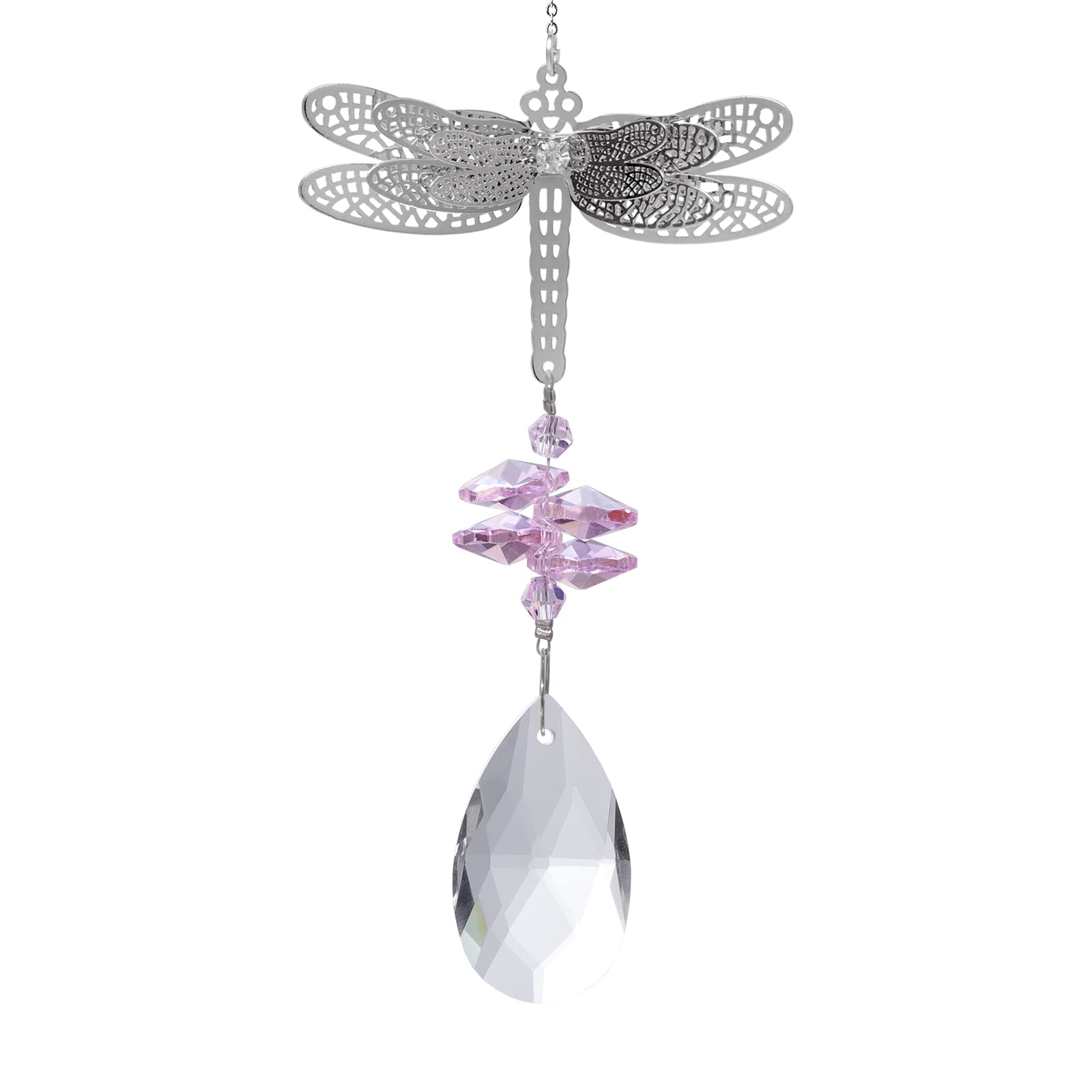 Pink Crystal Dragonfly Suncatcher - Handmade Window Hanging Ornament, Rainbow Maker for Home Decor, Valentine's Day & Birthday Gift (Perfect for Living Room, Bedroom, Nursery & Office Windows)