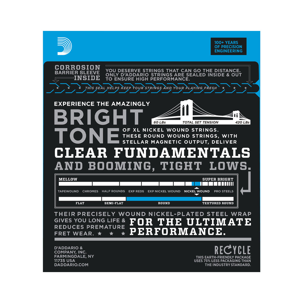 D'Addario EXL220 5 Super Light XL Nickel Wound Electric Bass Strings - Long Scale for Rock, Jazz & Studio Recording - Perfect for Fender, Gibson & Ibanez Basses