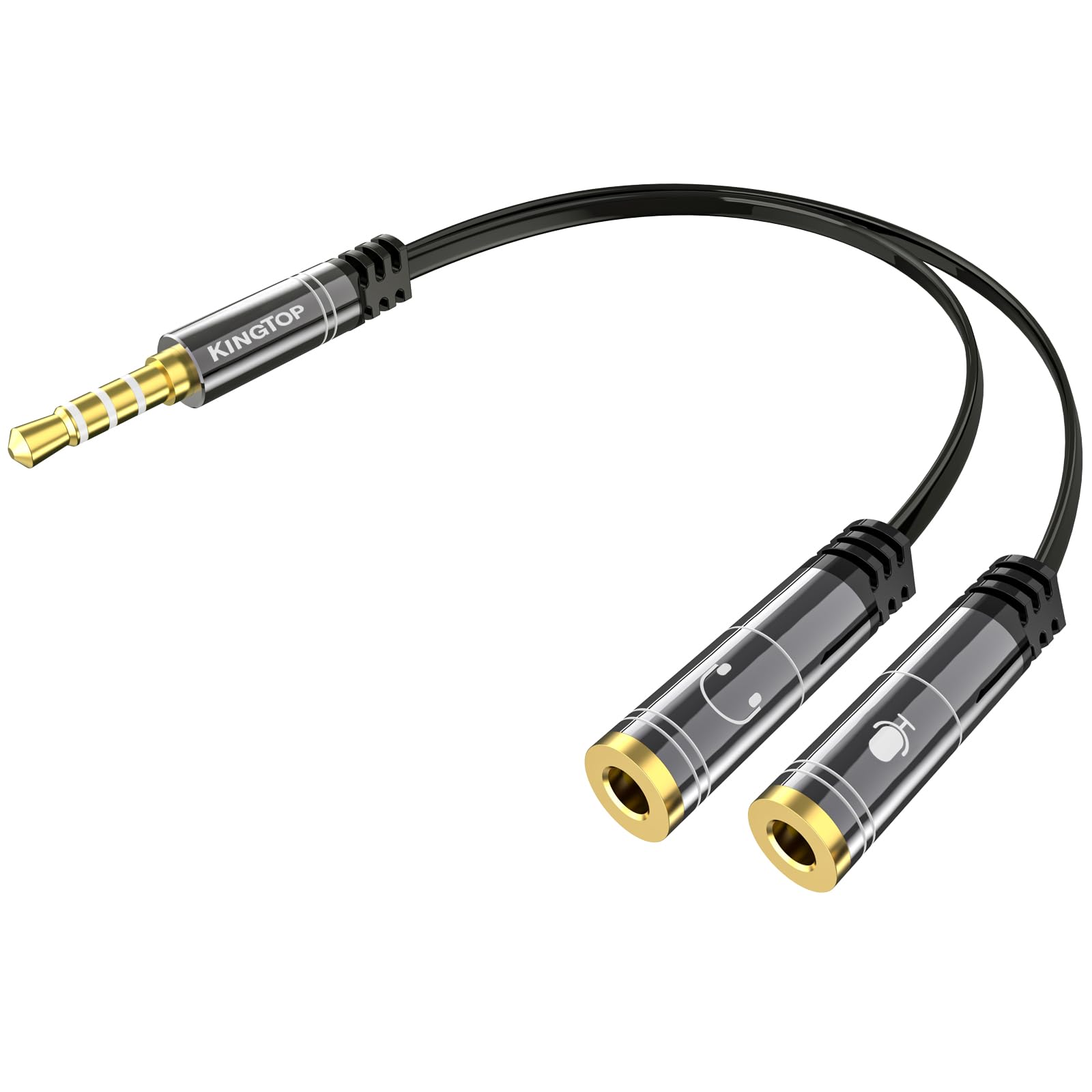 KINGTOP 3.5mm Headphone Mic Splitter Cable - Audio & Microphone Splitter Adapter for PC, Laptop, Gaming Headsets - Compatible with Single Jack Headsets (Not for Dual Audio) - Perfect for Online Gaming, Video Calls & Streaming