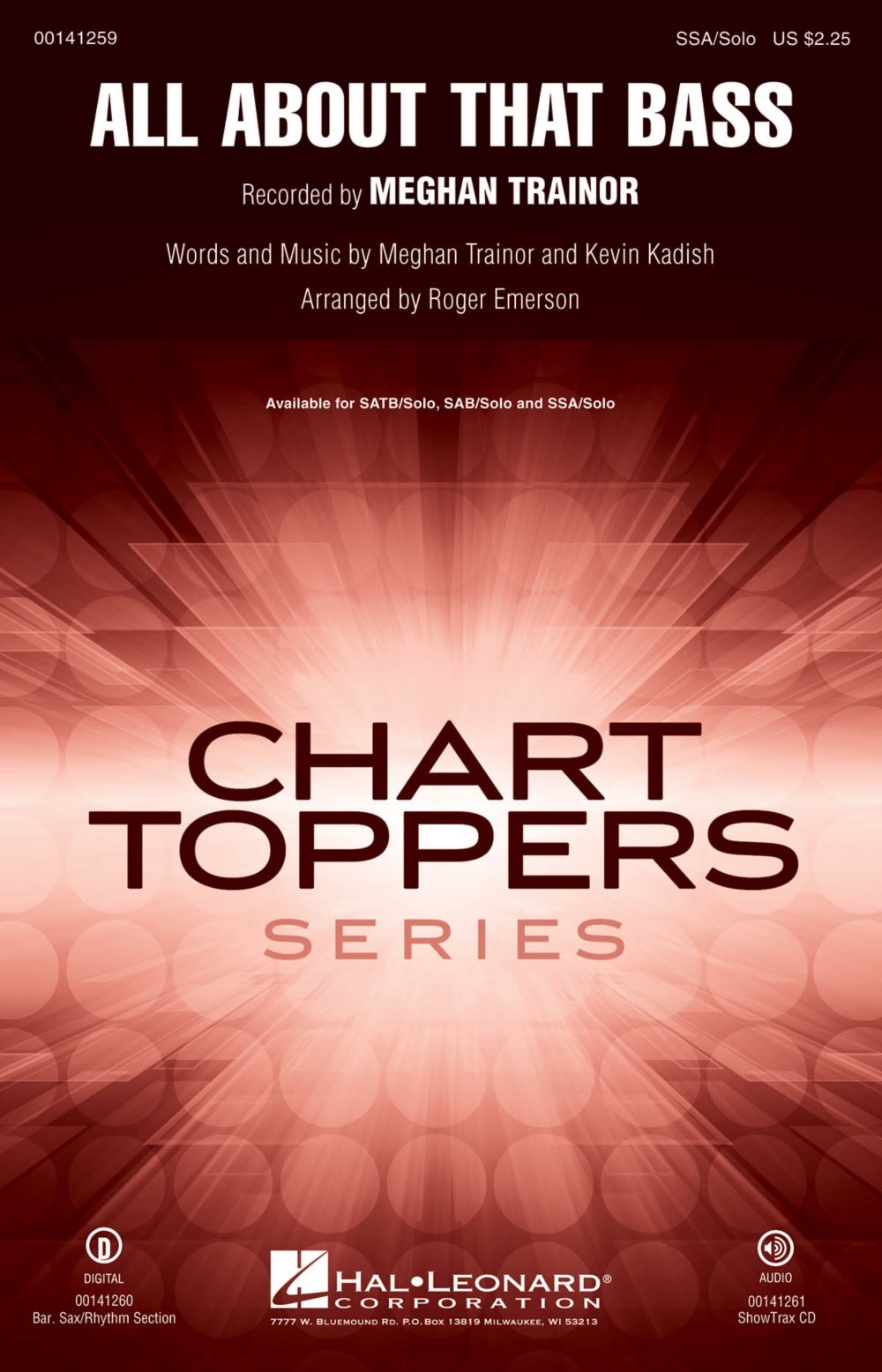 Hal Leonard All About That Bass SATB Choral Sheet Music - Meghan Trainor Arranged by Roger Emerson - Perfect for Choir Performances & Vocal Ensembles