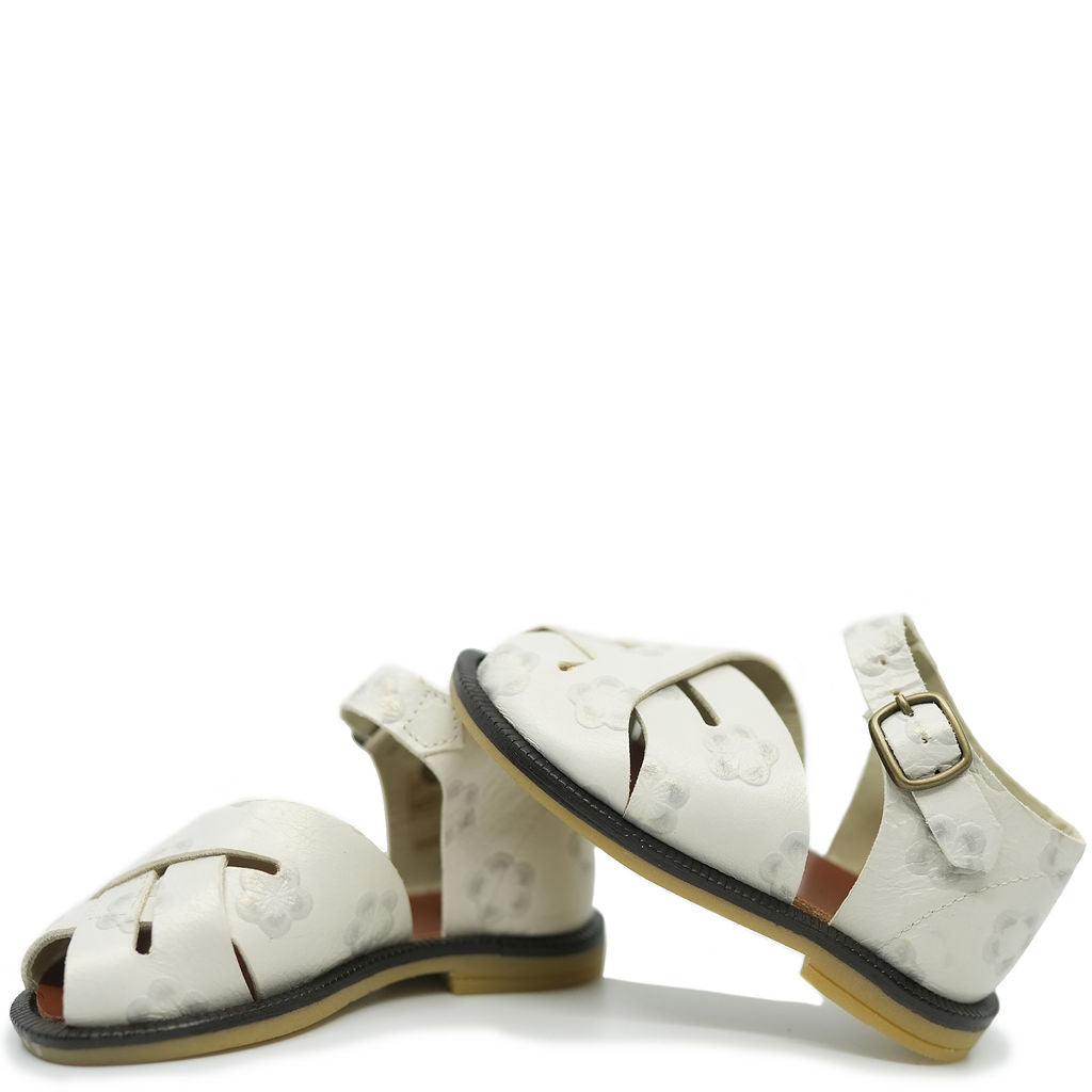 Pepe Cream Flower Criss Cross Baby Sandals for Girls - Soft Leather Comfortable First Walkers - Perfect for Summer Outfits, Beach Trips & Special Occasions
