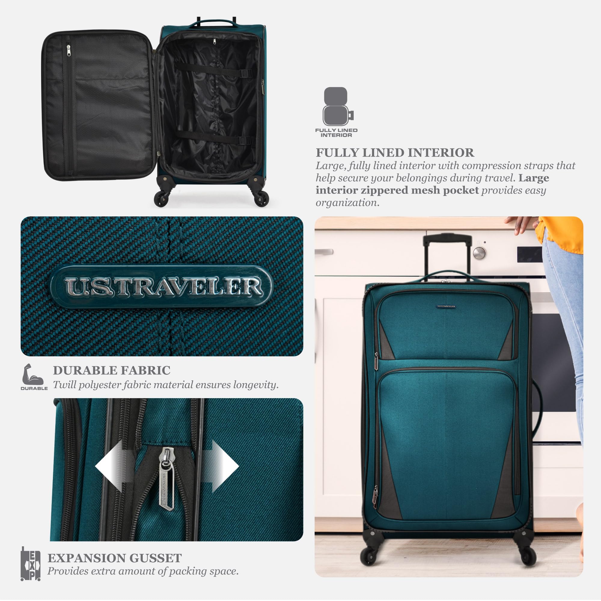 Expandable 22-Inch Purple Softside Spinner Luggage for Travel - Lightweight Carry-On Suitcase with 360° Wheels | Perfect for Airplane, Business Trips & Weekend Getaways