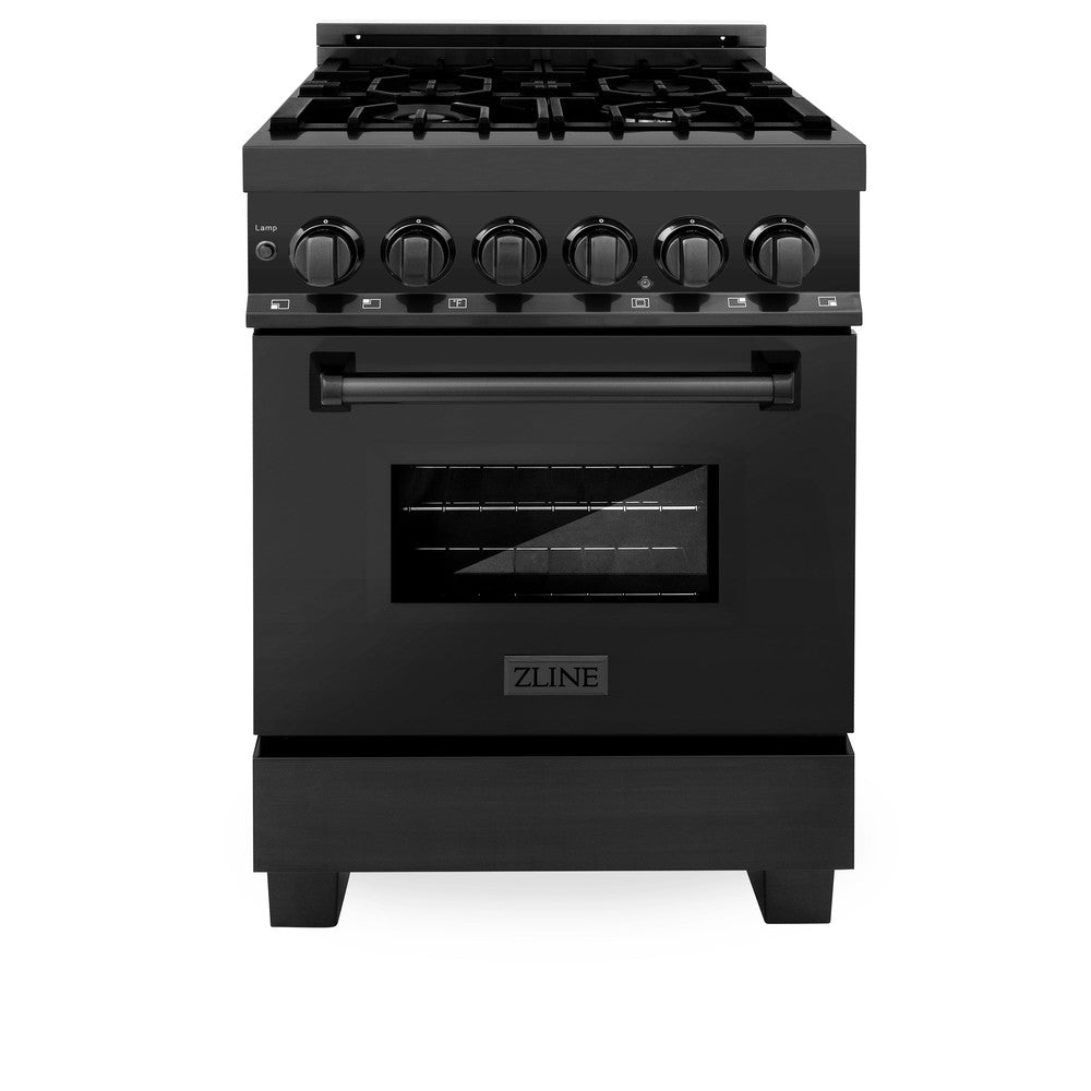ZLINE 24 Inch 2.8 Cu. Ft. Dual Fuel Range - Black Stainless Steel Gas Cooktop with 4 Burners & Electric Convection Oven (RAB 24) | Perfect for Modern Kitchens, Home Chefs & Restaurant-Style Cooking