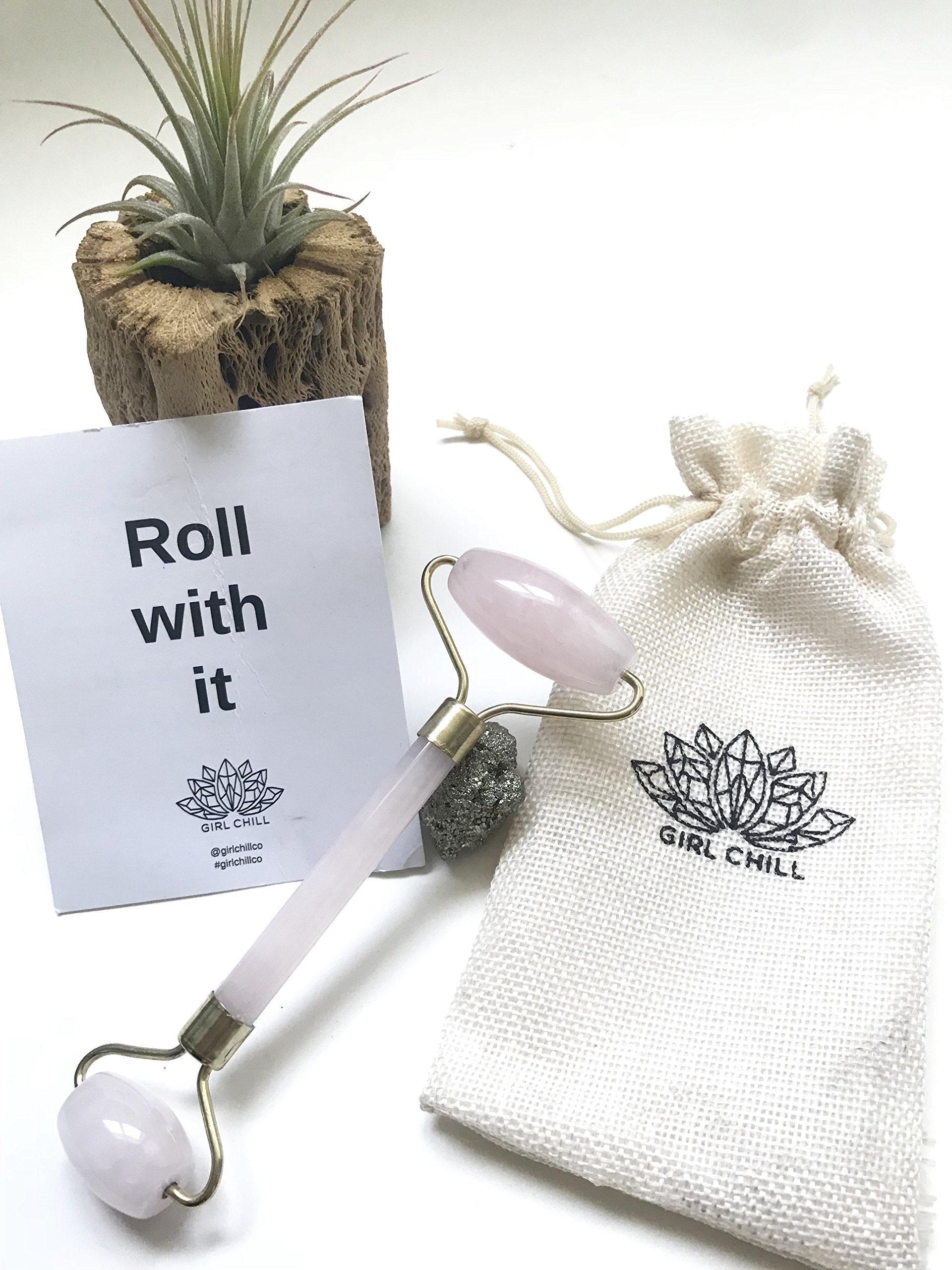 Natural Rose Quartz Facial Roller & Massager - 100% Pink Jade & Rose Quartz for Skin Care, Anti-Aging & Lymphatic Drainage | Perfect for Daily Facial Massage, Relaxation & Glowing Skin