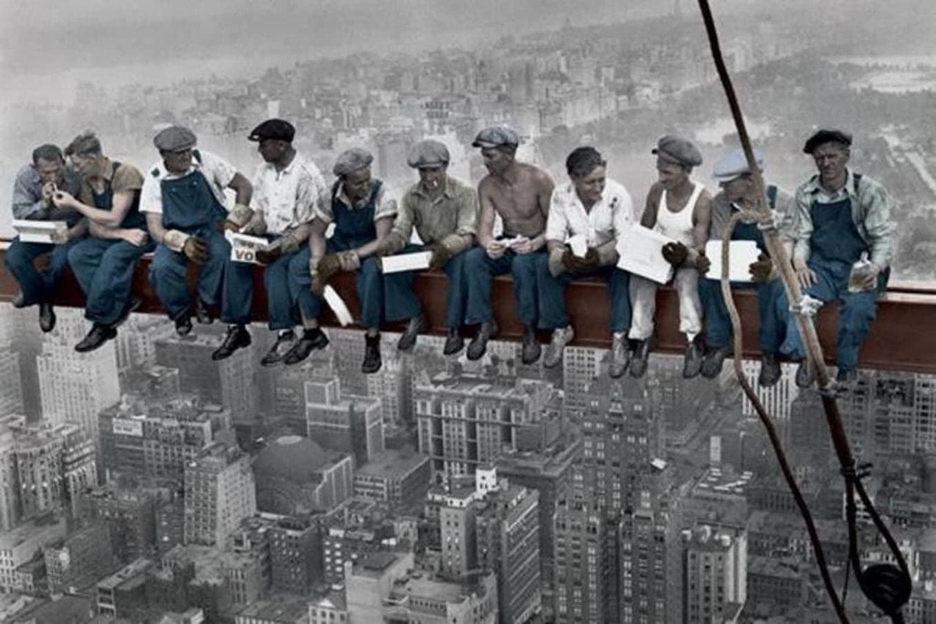 Vintage Charles C. Ebbets 'Lunch Atop A Skyscraper' Canvas Wall Art - Unframed 8x12 Inch Poster Painting for Home & Office Decor | RCA Building Historical Photography Gift Idea