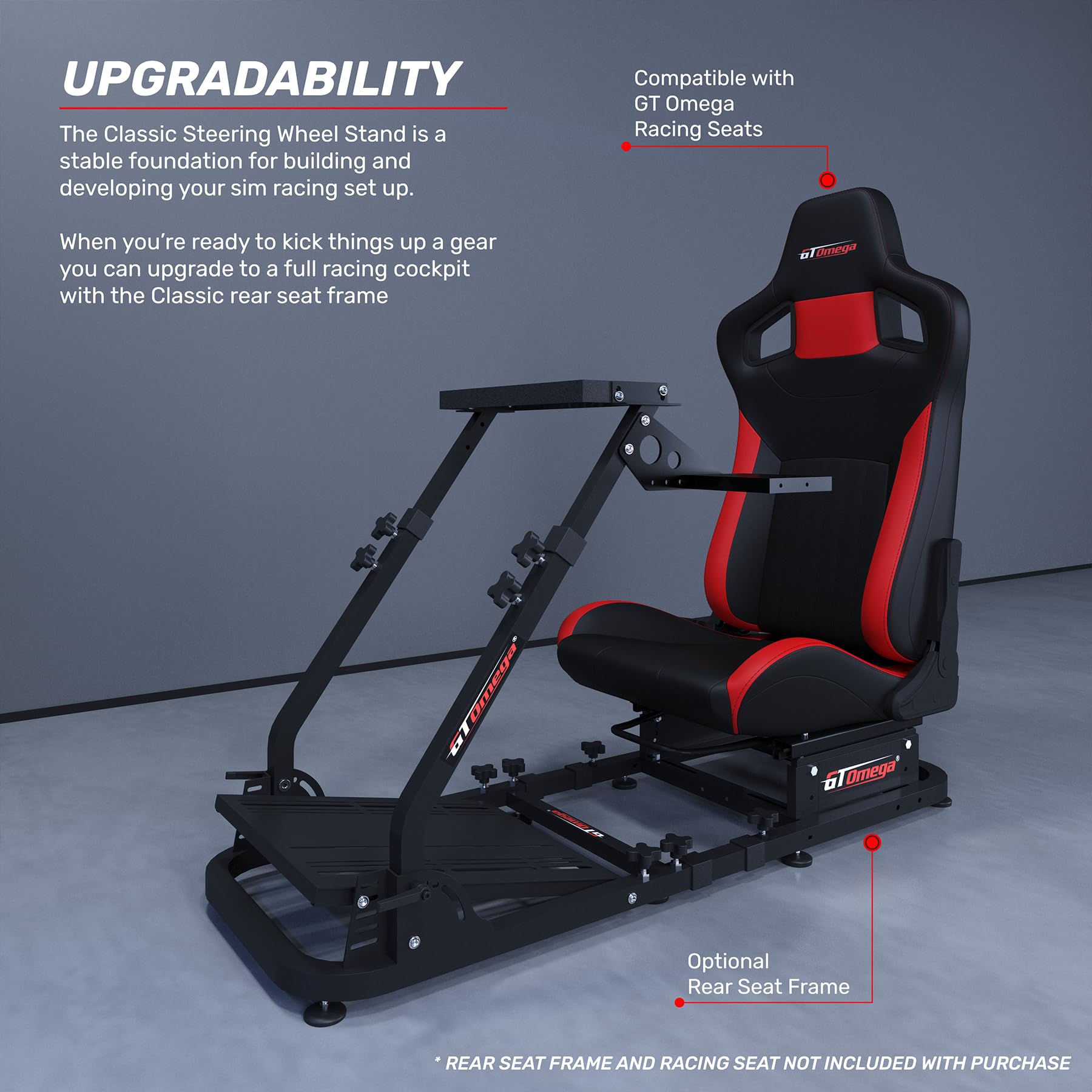 GT Omega Racing Wheel Stand for Logitech G923 G29 G920 & Thrustmaster T500 RS - Force Feedback Wheel Stand with TH8A Shifter Mount V1 - Compatible with Fanatec Clubsport, PS4, Xbox & PC - Perfect for Sim Racing & Gaming Setup