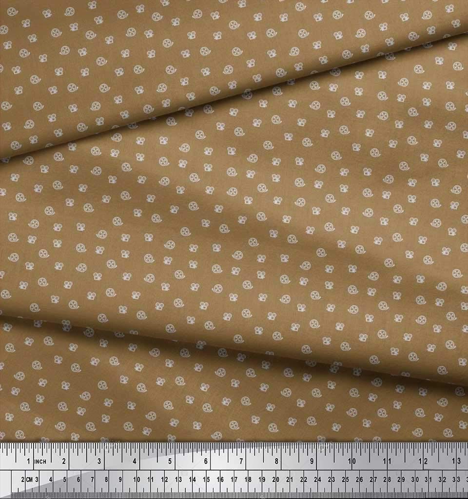Soimoi Brown Silk Fabric by The Yard - 42 Inch Wide Vintage Movie Reel & Camera Print Shirting Material for Travel Shirts, Dresses & DIY Projects - Soft Printed Fabric for Sewing & Crafting
