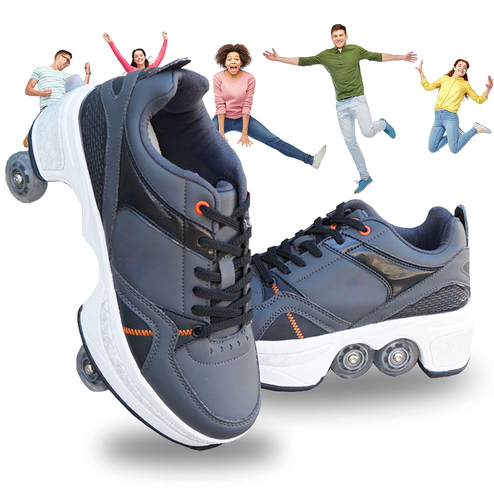 MLyzhe Deformation Roller Shoes for Men & Women - Adjustable Inline Skates with Double-Row Wheels for Adults & Kids - Automatic Walking Shoes with Hidden Wheels - Perfect for Commuting, Fitness & Outdoor Fun