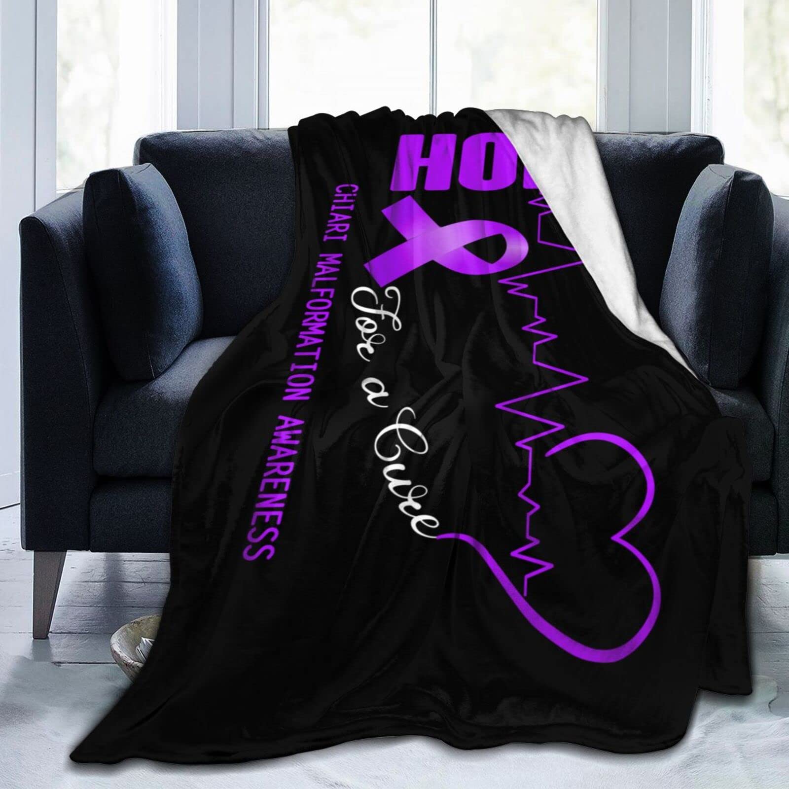 DACUBA Hope for A Cure Chiari Malformation Awareness Flannel Throw Blanket 50x40 Inches - Soft Anti-Pilling Blanket for Bed, Sofa, Living Room & Bedroom - Perfect for Gifts, Charity Events & Cozy Home Use (Black)