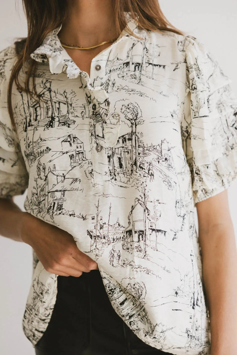 Little Town Blouse - Women's Casual Short Sleeve Tops for Everyday Wear | Perfect for Office, Dating & Weekend Outfits | FINAL SALE