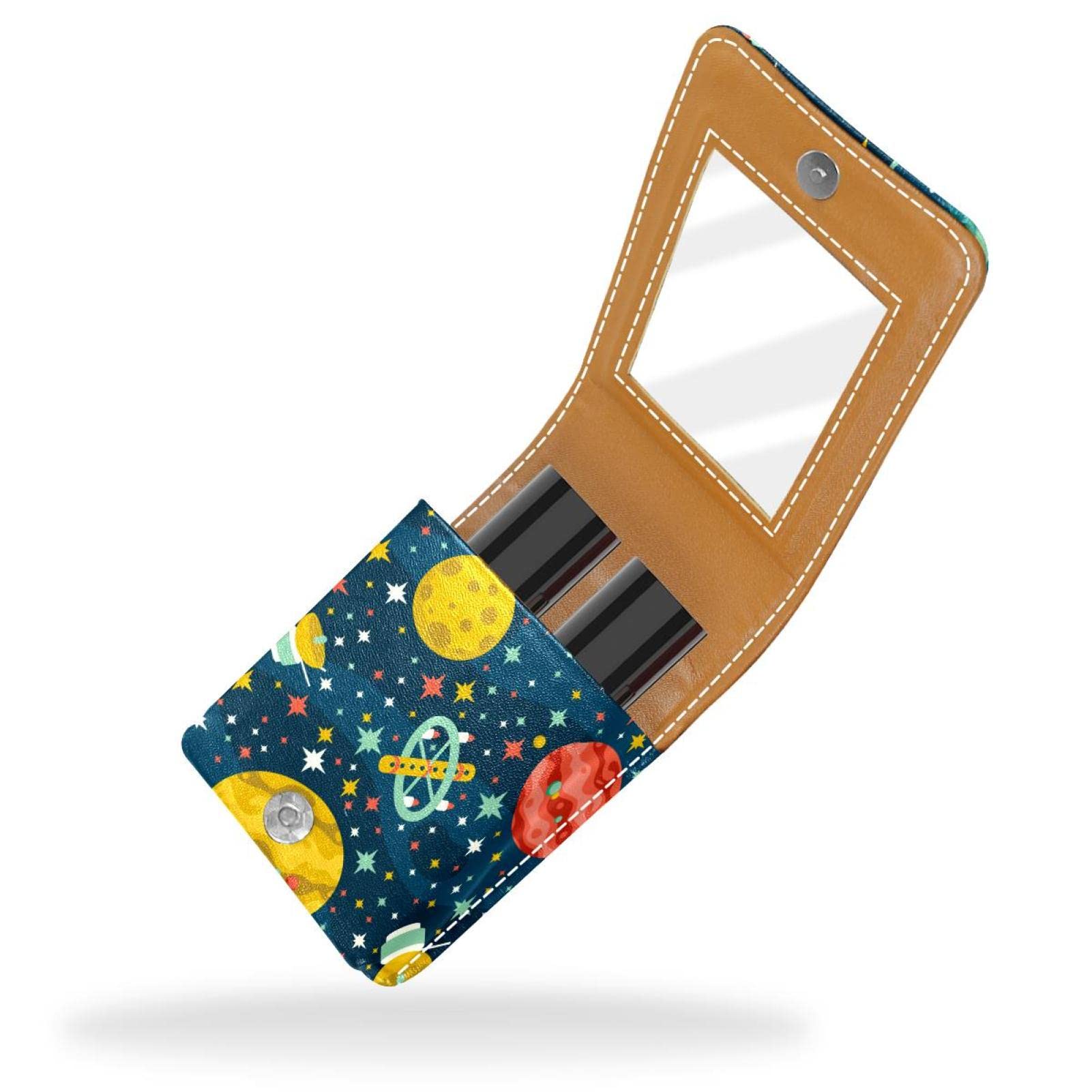 Personalized Lipstick Case - Portable Makeup Bag & Cosmetic Pouch Organizer for Lipsticks, Cute Cartoon Space Rocket Planet Stars Design - Perfect for Travel, Daily Use & Gift Giving