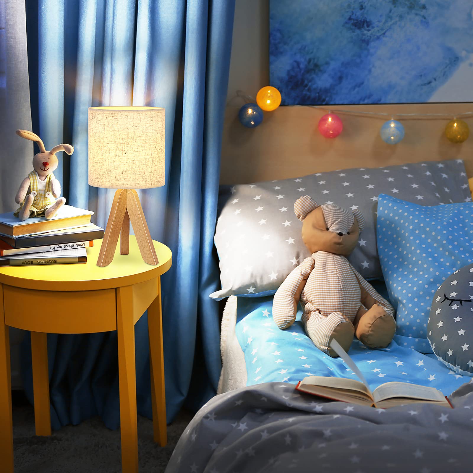 BTY Small Table Lamp - Cute Kids Desk Lamp with Fabric Shade, Nightstand Bedside Lamp for Children's Room, Study Room, Bedroom & Home Office (Linen) - Perfect for Reading, Studying & Nighttime Comfort