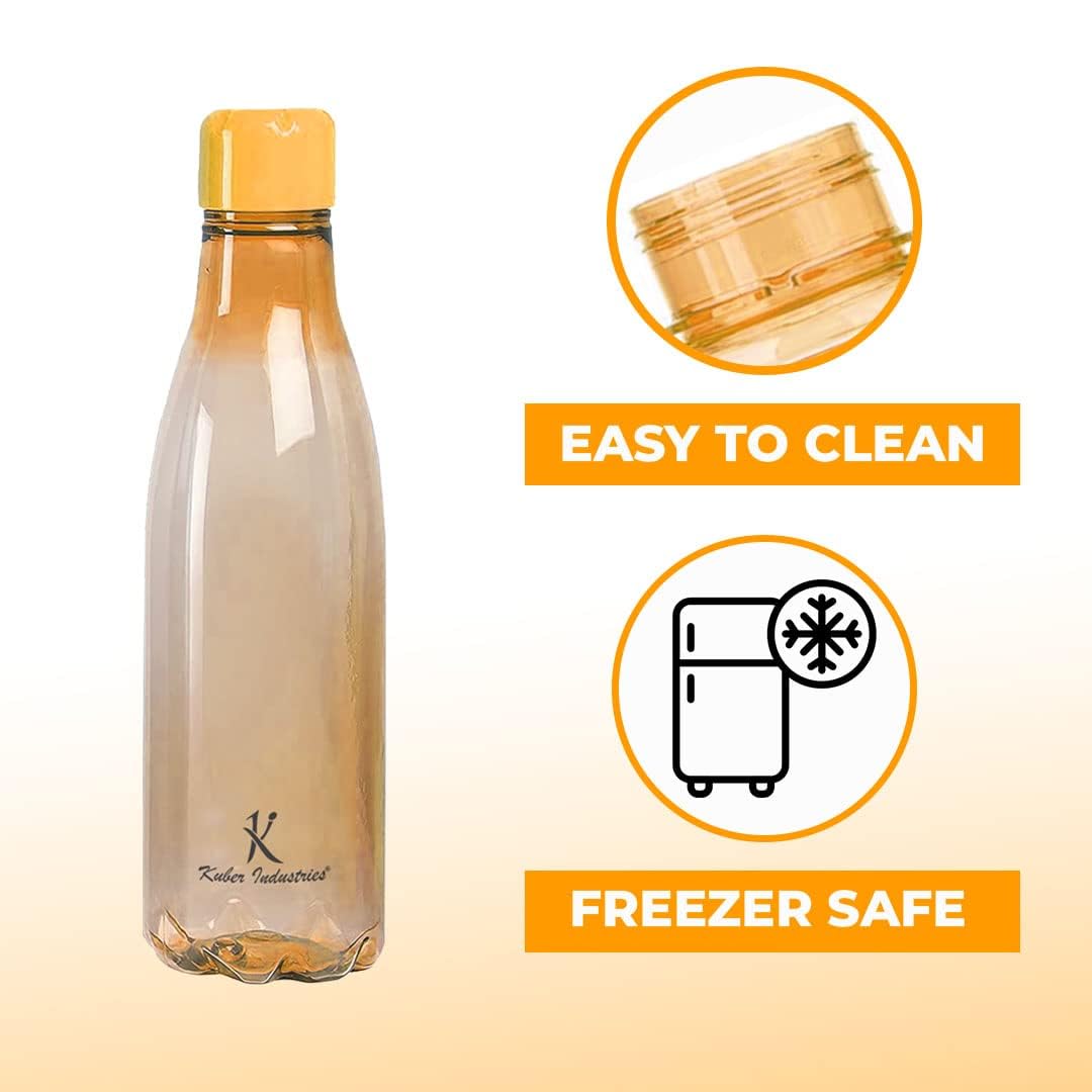 Kuber Industries 4-Pack Unbreakable Leak Proof Plastic Water Bottles - BPA Free Food Grade for Kids & Adults - Orange - Perfect for School, Gym, Hiking and Outdoor Activities