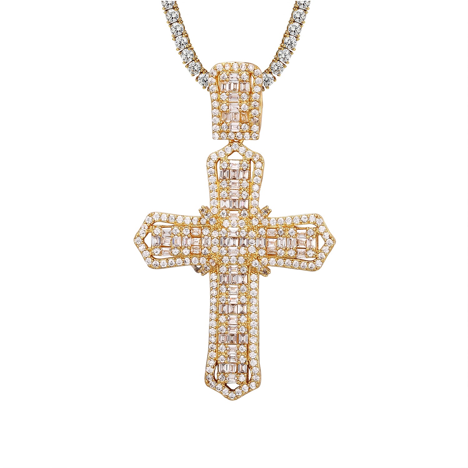 Religious Holy Cross Sterling Silver Baguette Pendant Necklace - Elegant Spiritual Jewelry for Church, Baptism & Daily Faith Wear