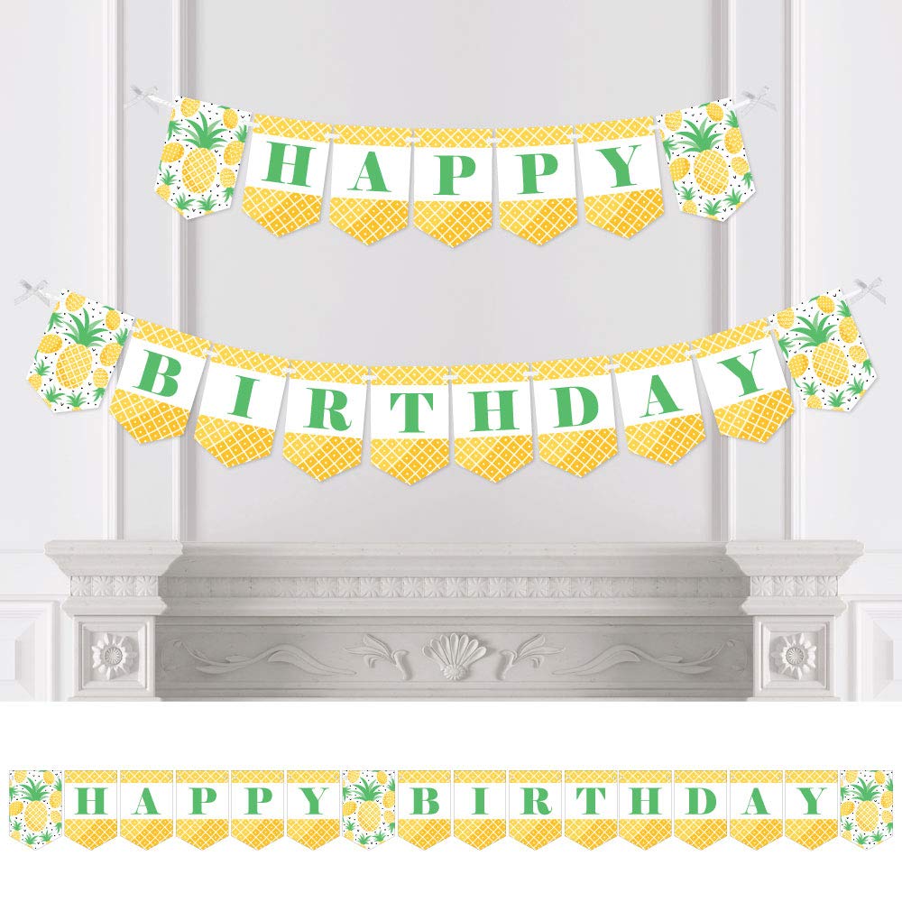 Tropical Pineapple Birthday Banner - Summer Party Decorations - Happy Birthday Bunting for Outdoor & Indoor Celebrations - Perfect for Beach, Luau, and Pool Parties