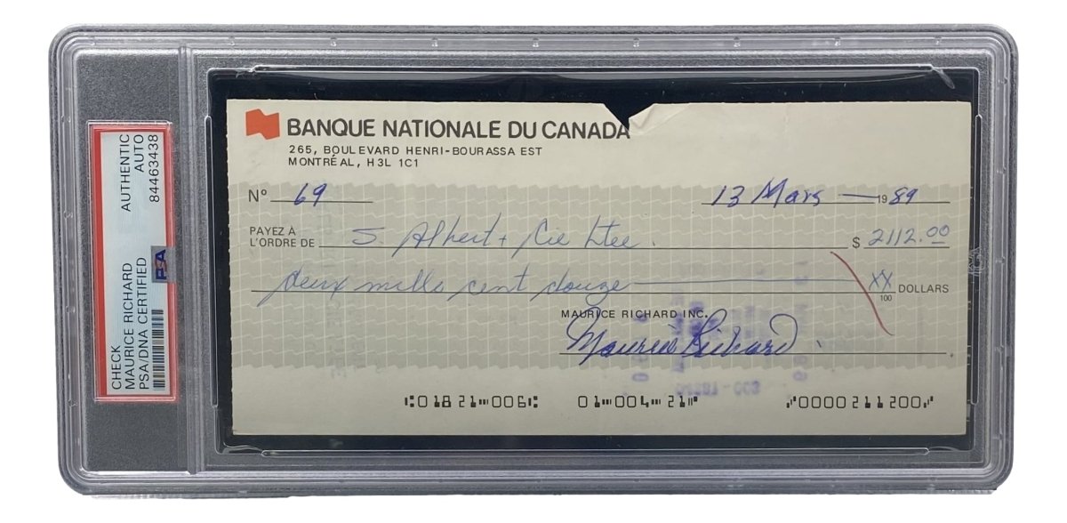 Authentic Maurice Richard Signed Montreal Canadiens Hockey Memorabilia - PSA/DNA Certified Bank Check #69 - Perfect for Sports Collectors & Hockey Fans Display