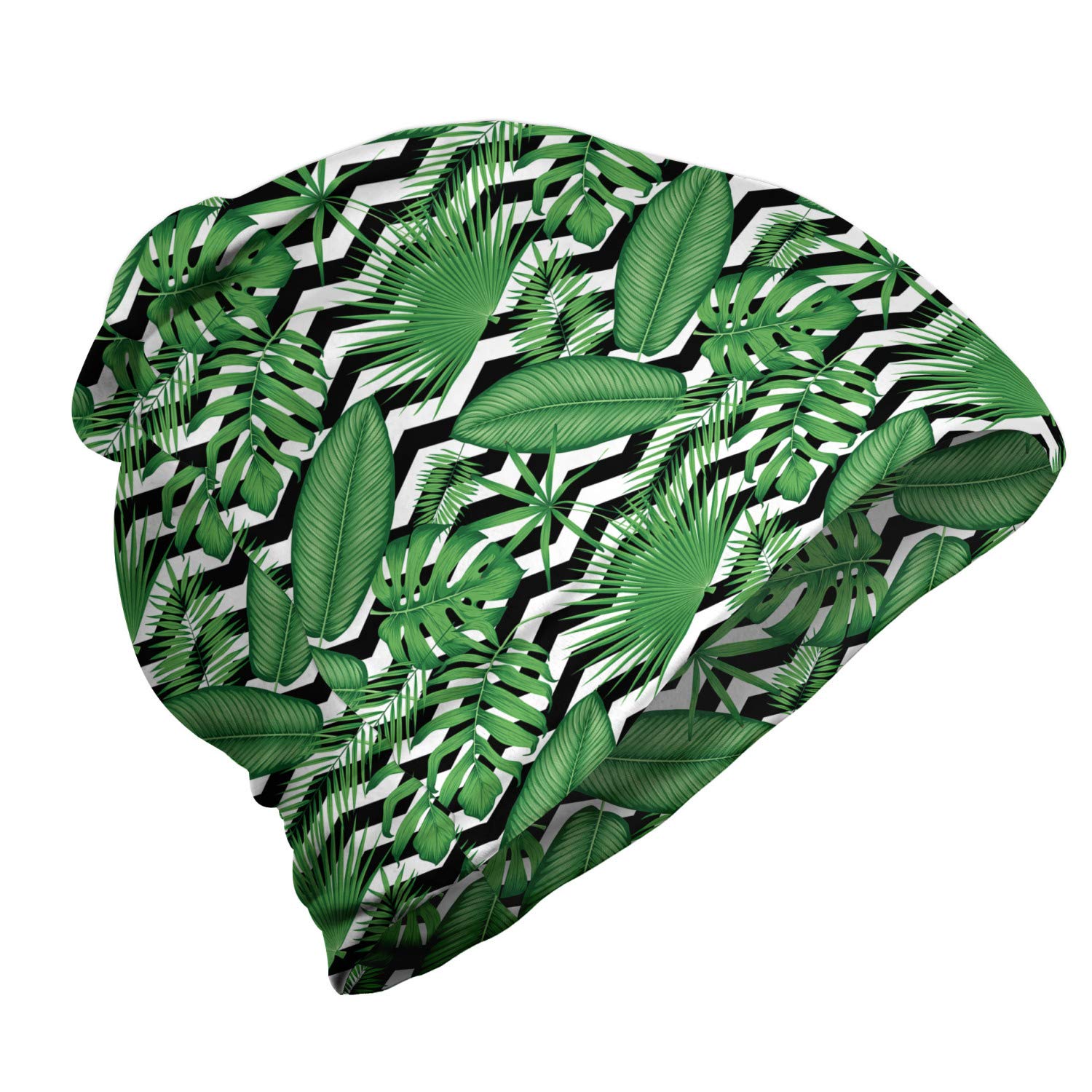 Ambesonne Unisex Beanie - Stylish Zigzag Leaf Design for Men & Women - Warm Winter Hat for Hiking, Camping & Outdoor Activities