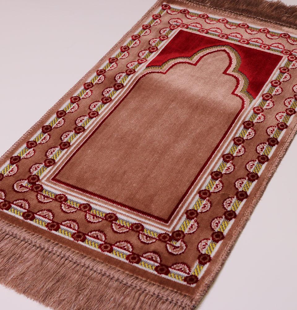 Kids Velvet Islamic Prayer Mat - Soft Pink with Decorative Dotted Border | Perfect for Children's Salah & Home Worship