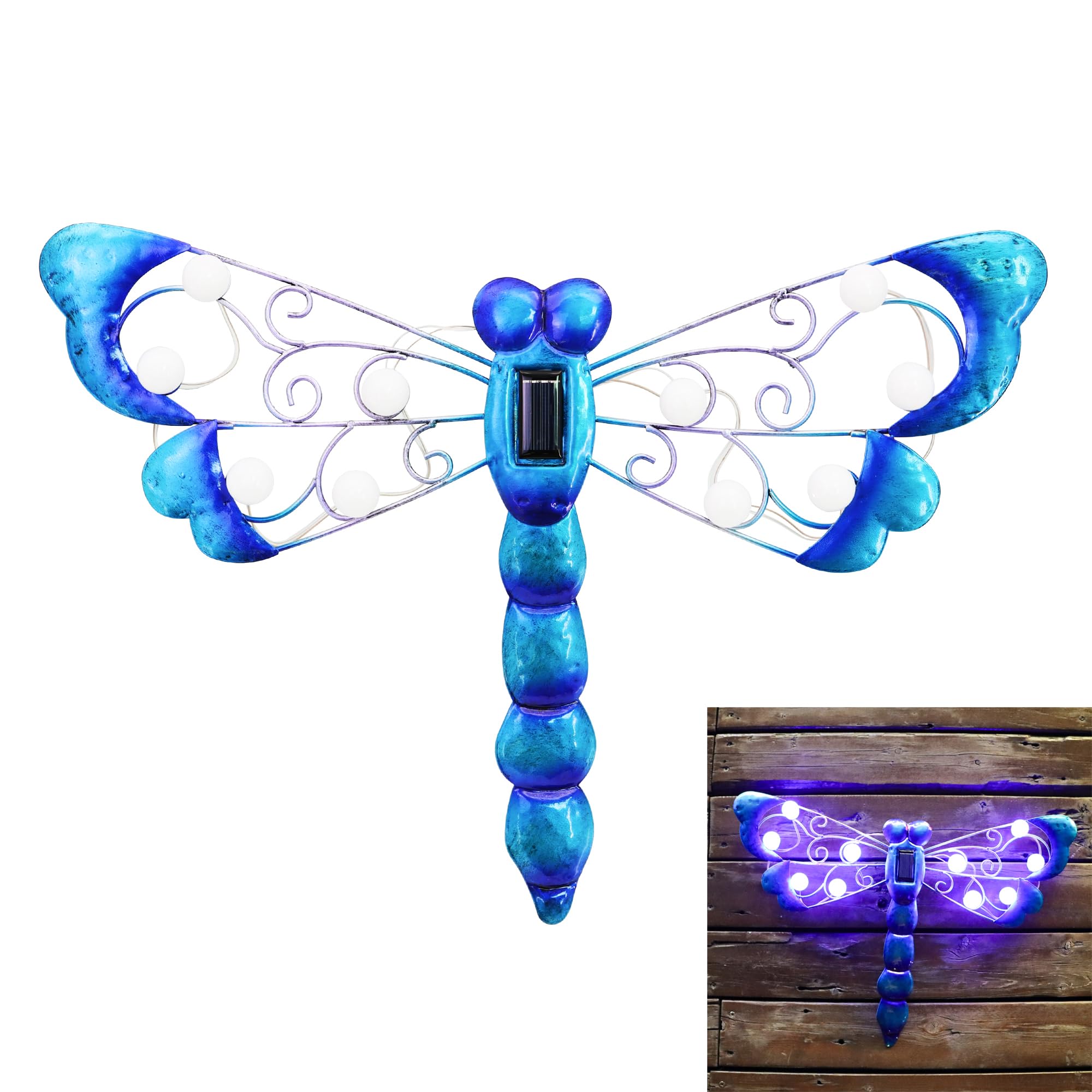 Solar Dragonfly Wall Art - Metal Garden Decor for Patio & Fence