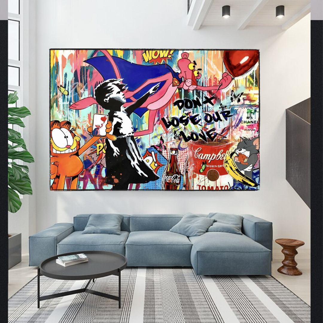 Banksy 'Don't Lose Love' Canvas Wall Art Print - Urban Street Art Home Decor for Living Room, Bedroom & Office