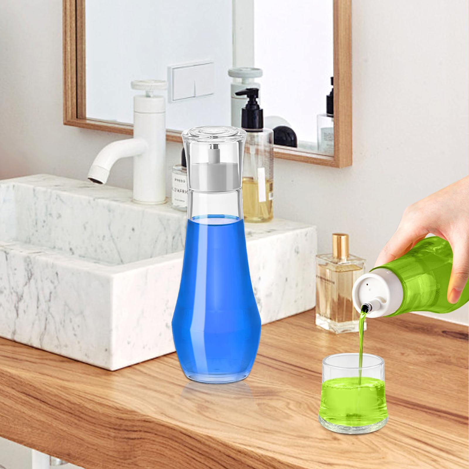 2 Pack 8.8OZ Clear Glass Mouthwash Dispenser with Lid Cup - Refillable Bathroom Countertop Organizer for Mouthwash, Rinse Cup & Dental Care Essentials | Perfect for Vanity, Sink, or Medicine Cabinet Storage
