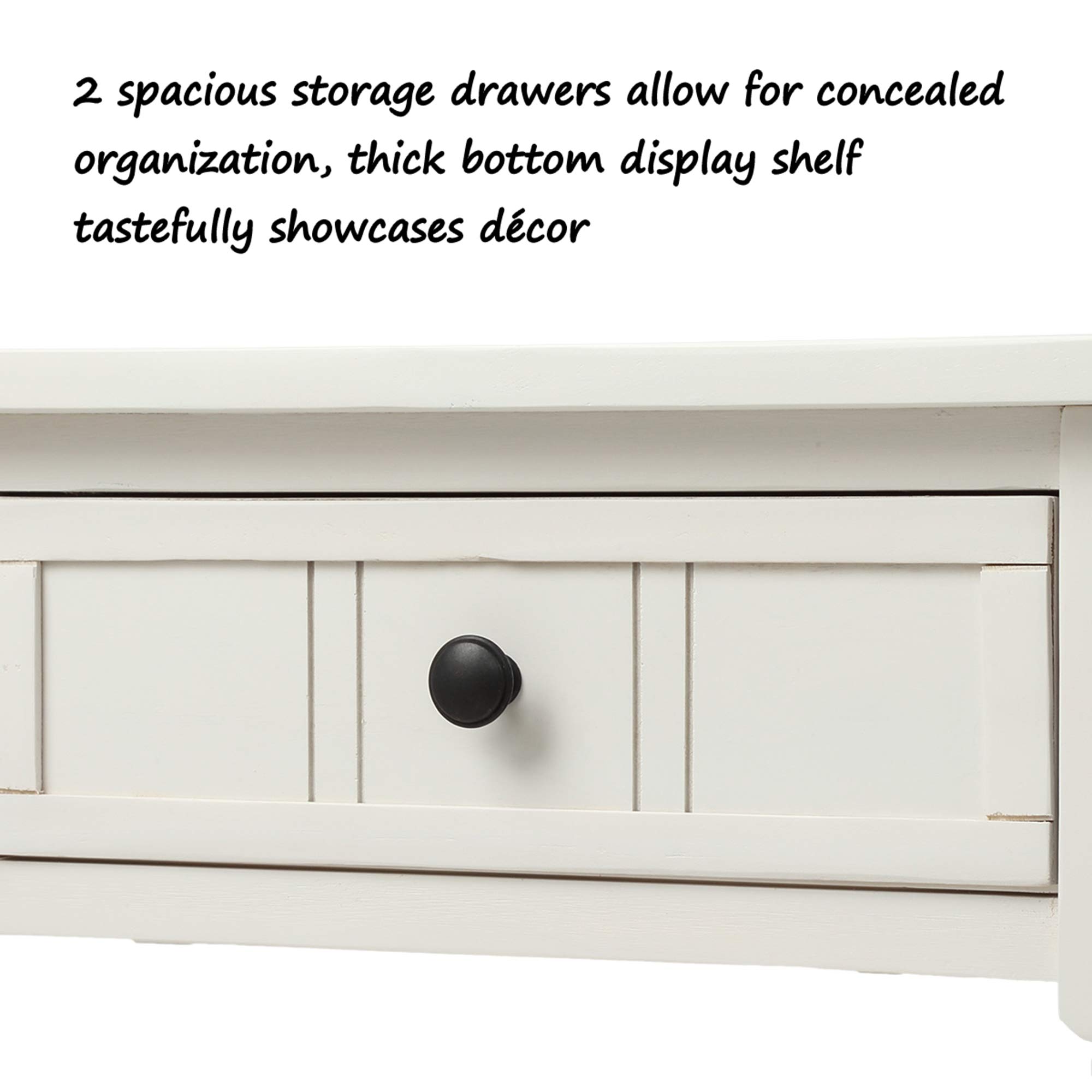 P PURLOVE Wooden Sofa Table with 2 Storage Drawers - Entryway Console Table for Living Room, Hallway & Bedroom - Ivory White Finish - Sturdy Side Table with Bottom Shelf for Home Decor