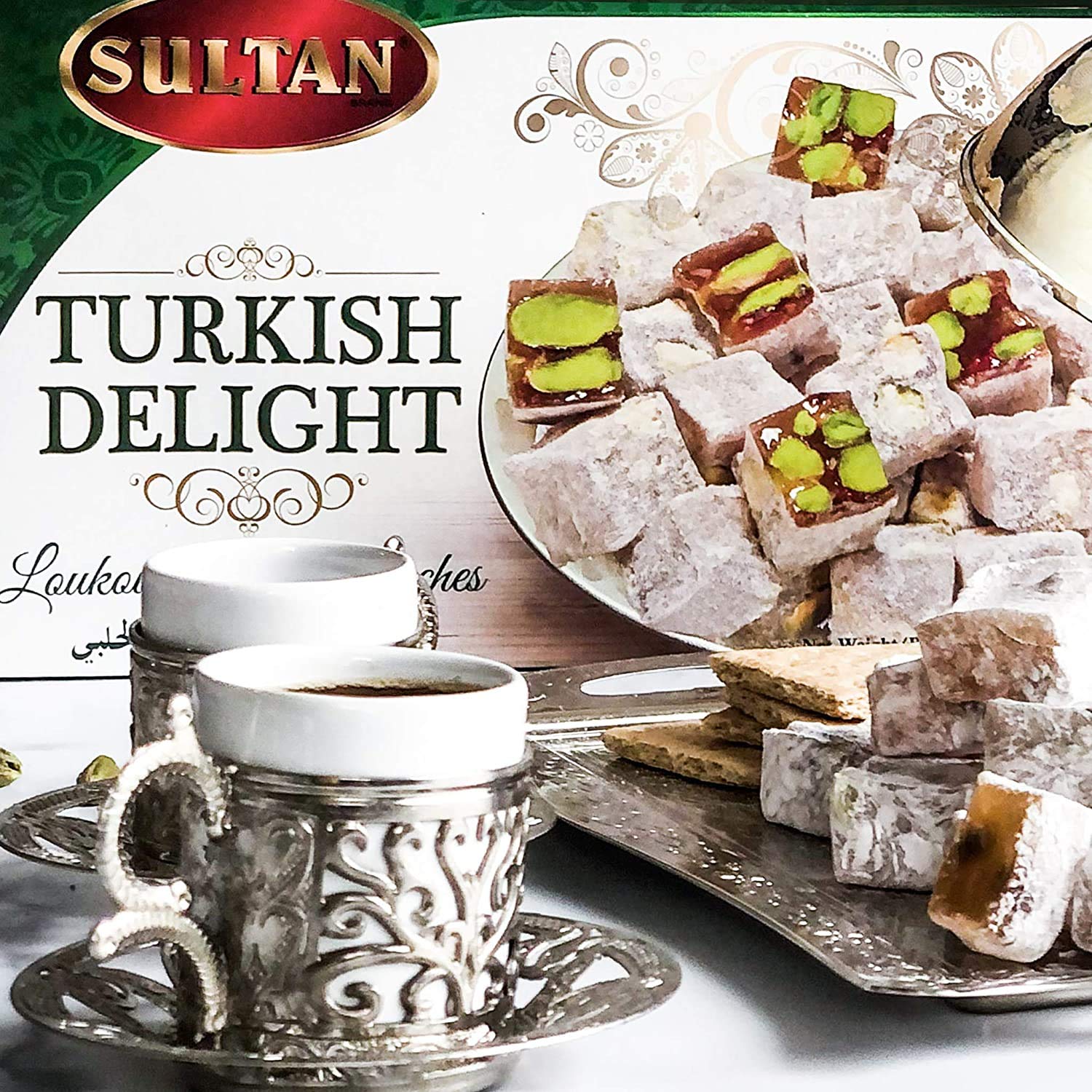 Premium Sultan Turkish Delight Pistachio - All Natural, No Preservatives, No Additives, Low Fat Gourmet Dessert - 16oz Gift Box for Holidays, Parties & Sweet Treat Lovers