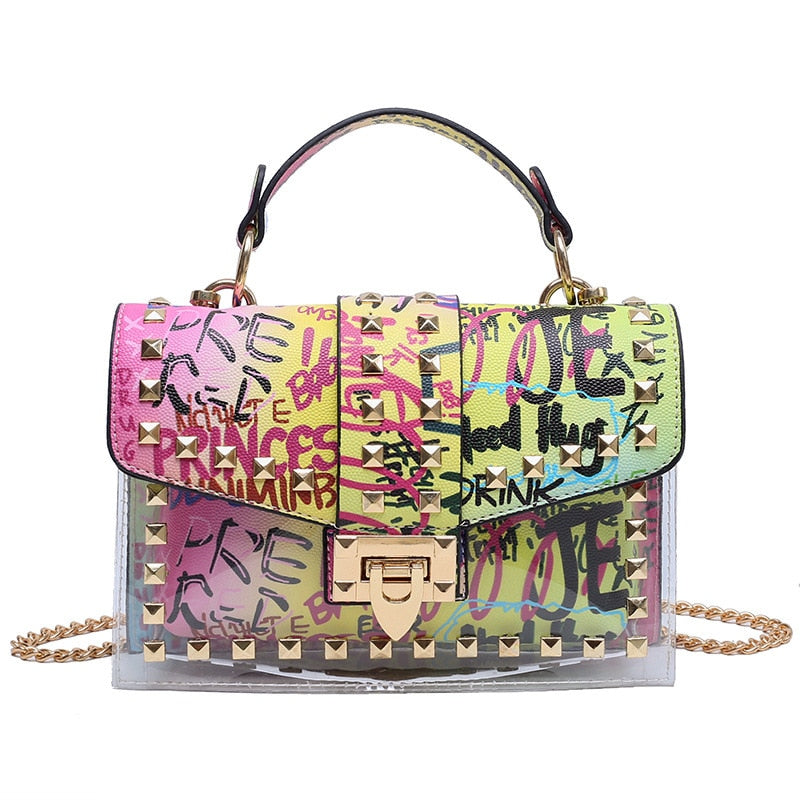 Trendy Women's Studded Graffiti Crossbody Bag - Fashionable Small Shoulder Purse for Casual Outings, Parties & Daily Use