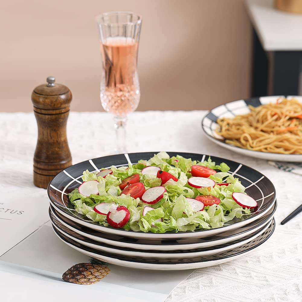 AHX 10-Inch Ceramic Dinner Plates Set of 6 - Modern Black Porcelain Round Plates for Dining | Dishwasher, Microwave & Oven Safe - Perfect for Family Meals, Dinner Parties & Restaurant-Style Presentation