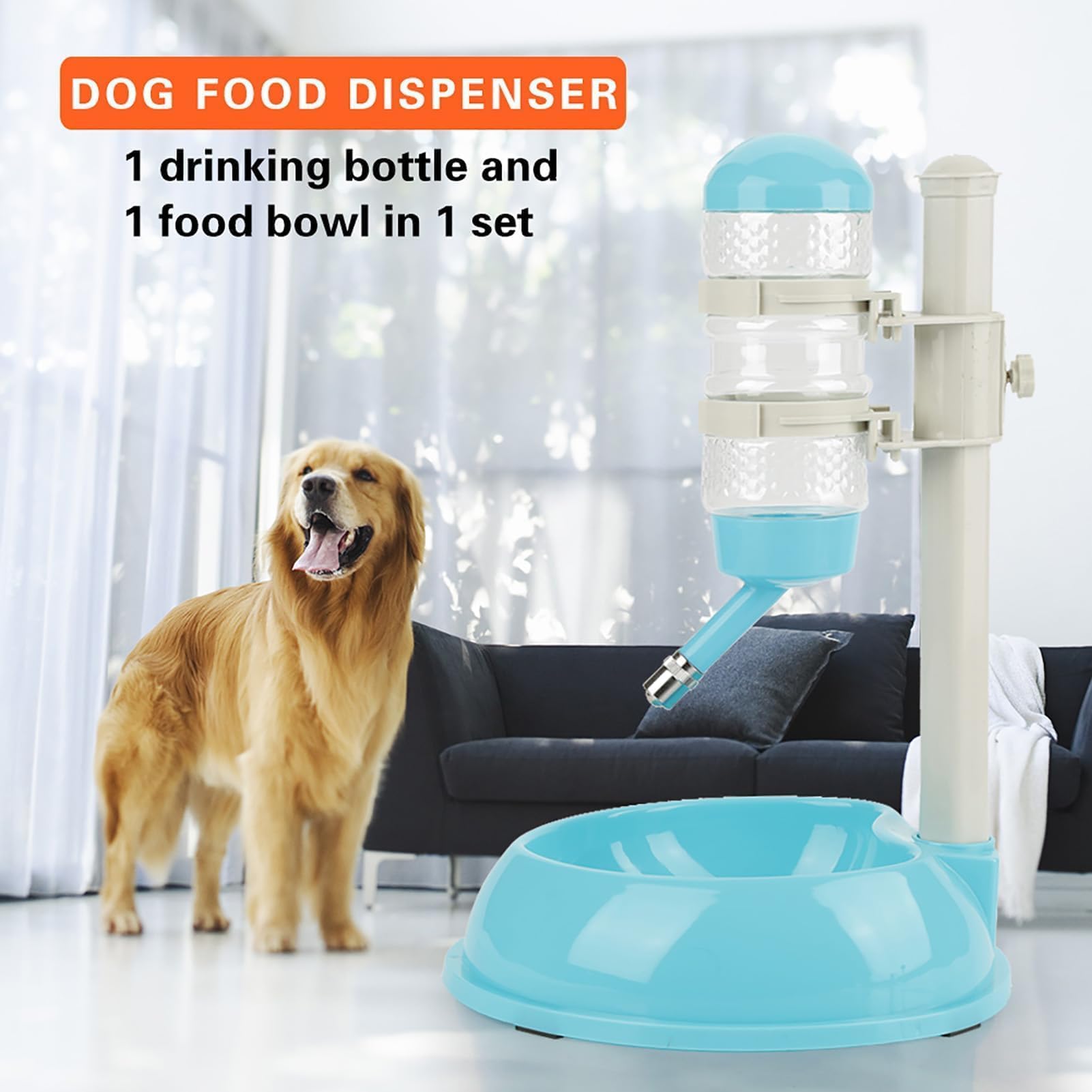 Adjustable No Drip Dog Water Bottle Stand - Portable Pet Water Dispenser for Dogs and Cats (Blue) - Ideal for Travel, Hiking, and Outdoor Adventures